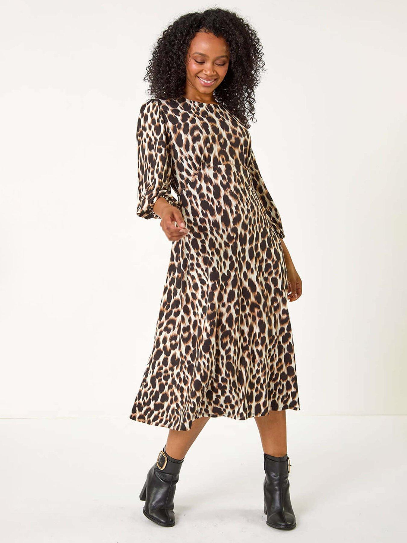undefined Petite Animal Print Stretch Midi Dress - Black