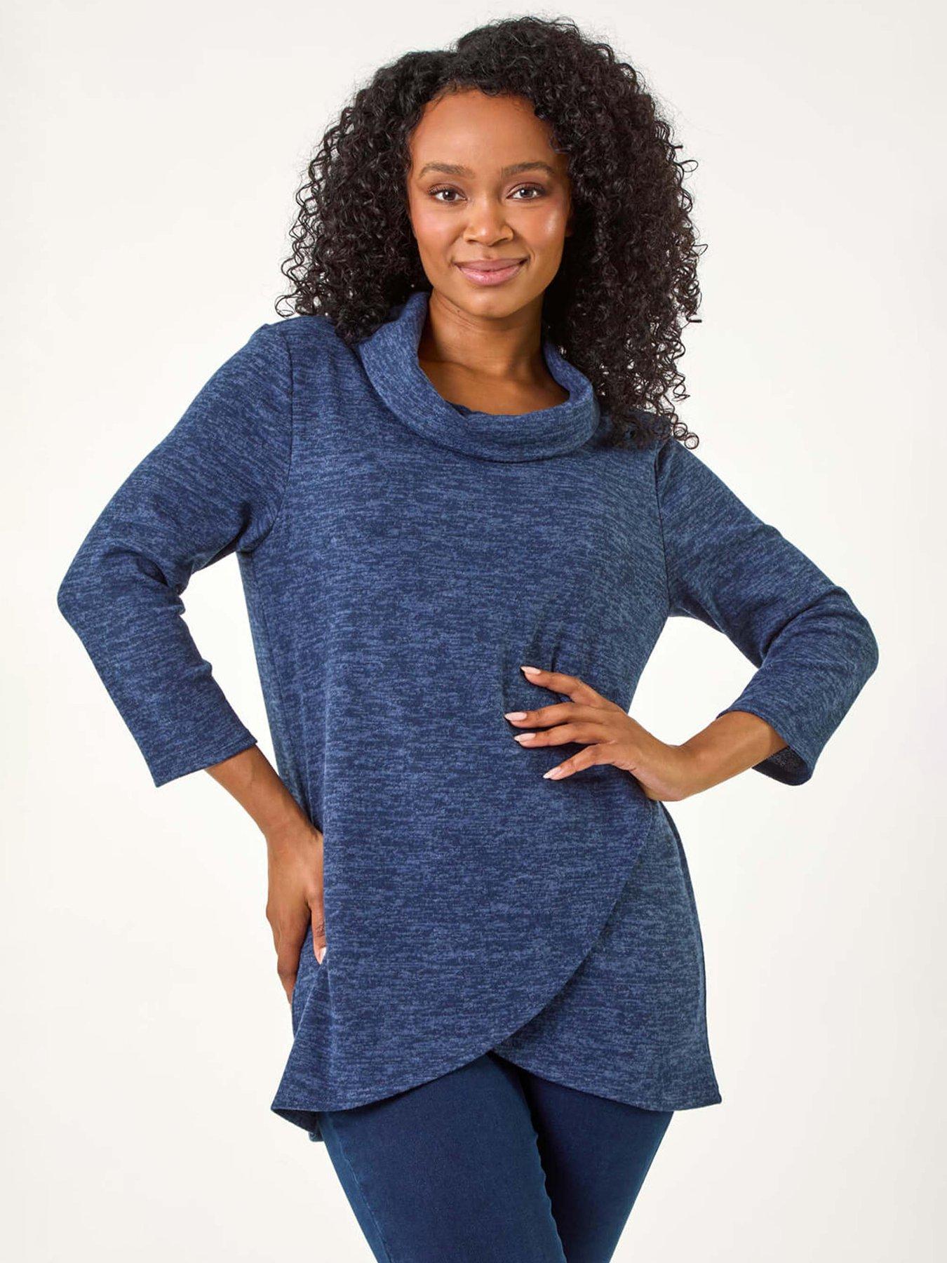 undefined Petite Brushed Knit Wraped Top - Navy