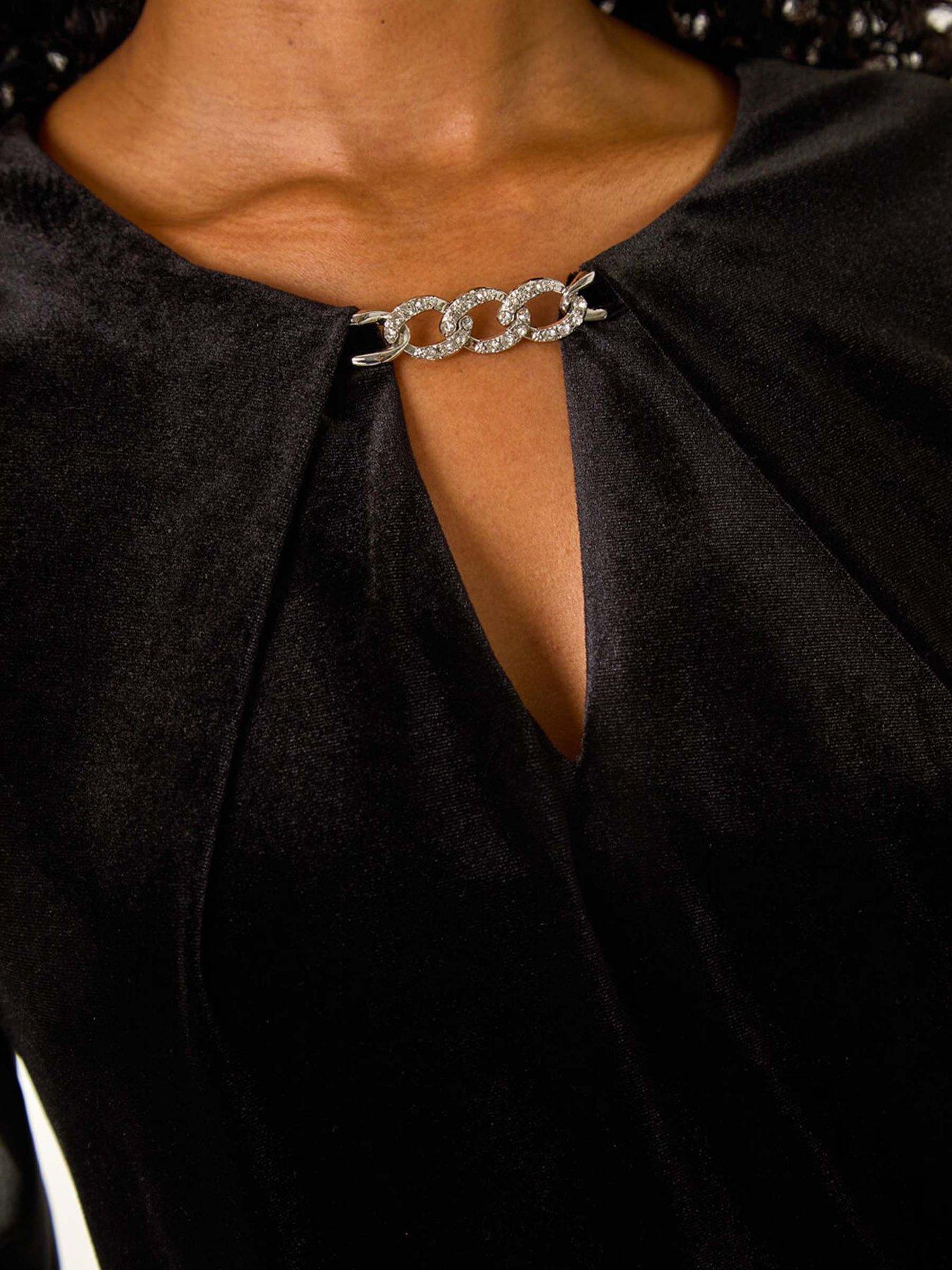  image of roman-petite-contrast-sleeve-velvet-dress-black