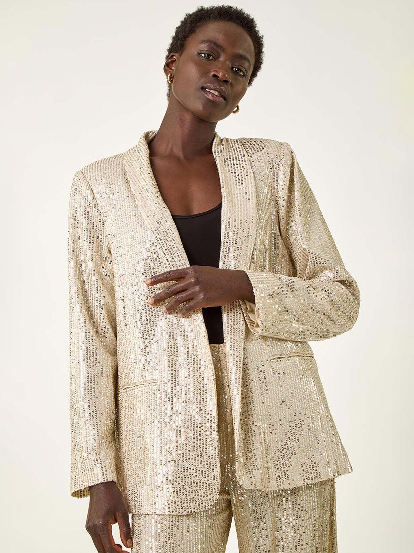 Image 1 of 5 of Roman Relaxed Sequin Blazer - Silver