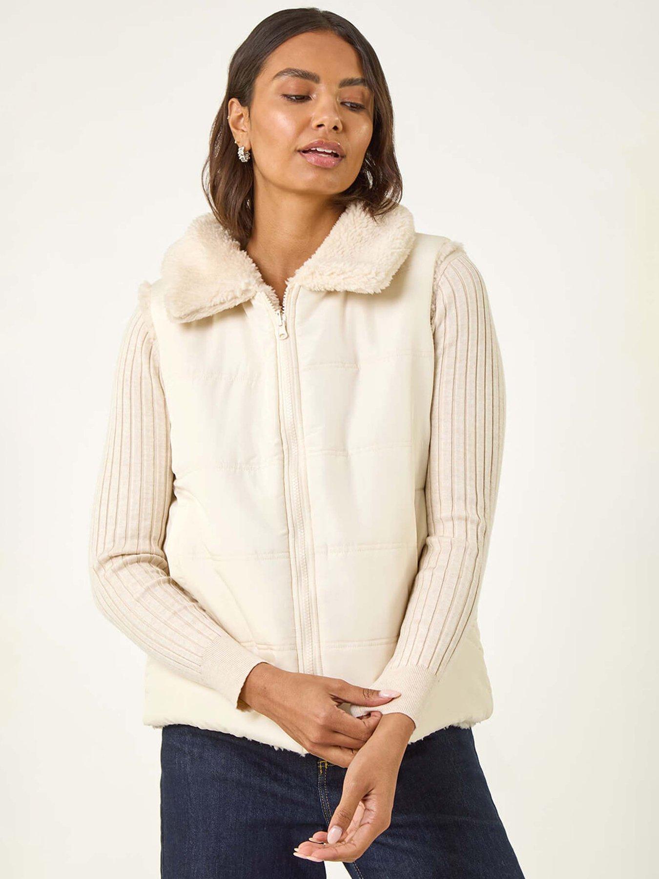 Roman Reversible Fur Zip Gilet - Cream