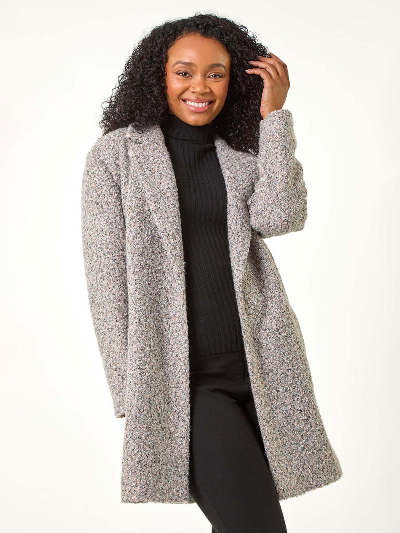 undefined Petite Textured Boucle Coat - Light Pink
