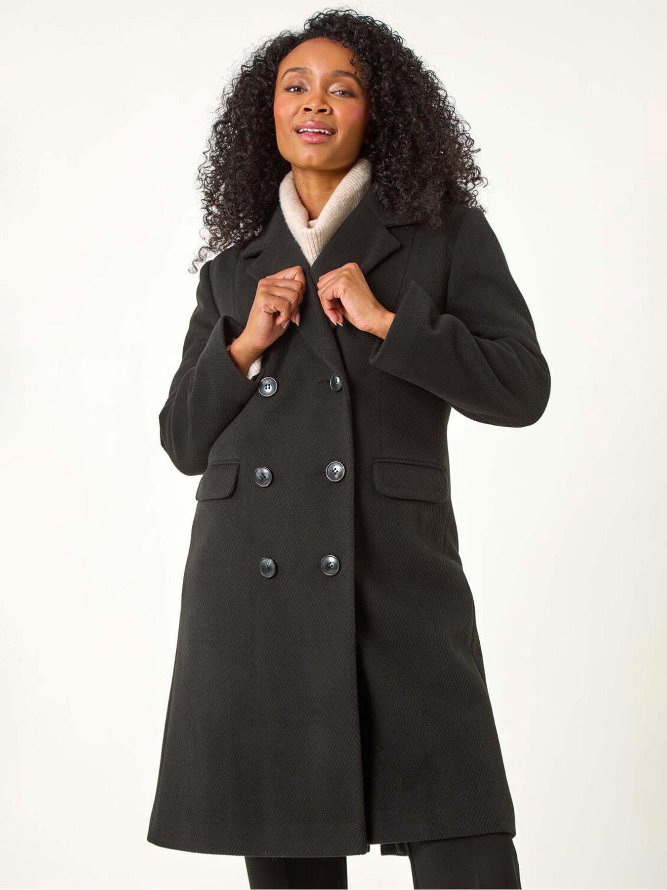 undefined Petite Double Breasted Coat - Black