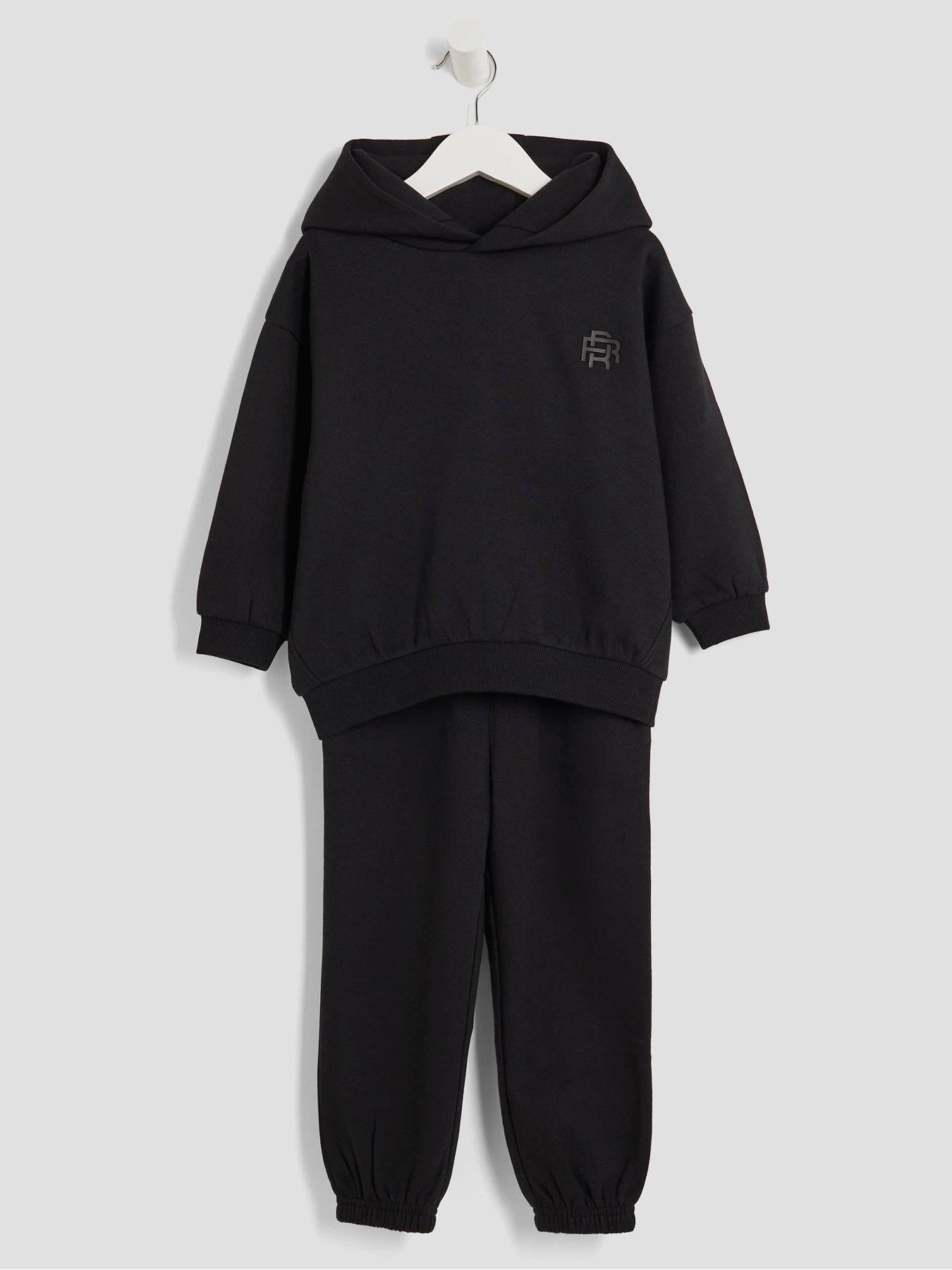  image of river-island-mini-boys-essentials-hoodie-and-joggers-set-black