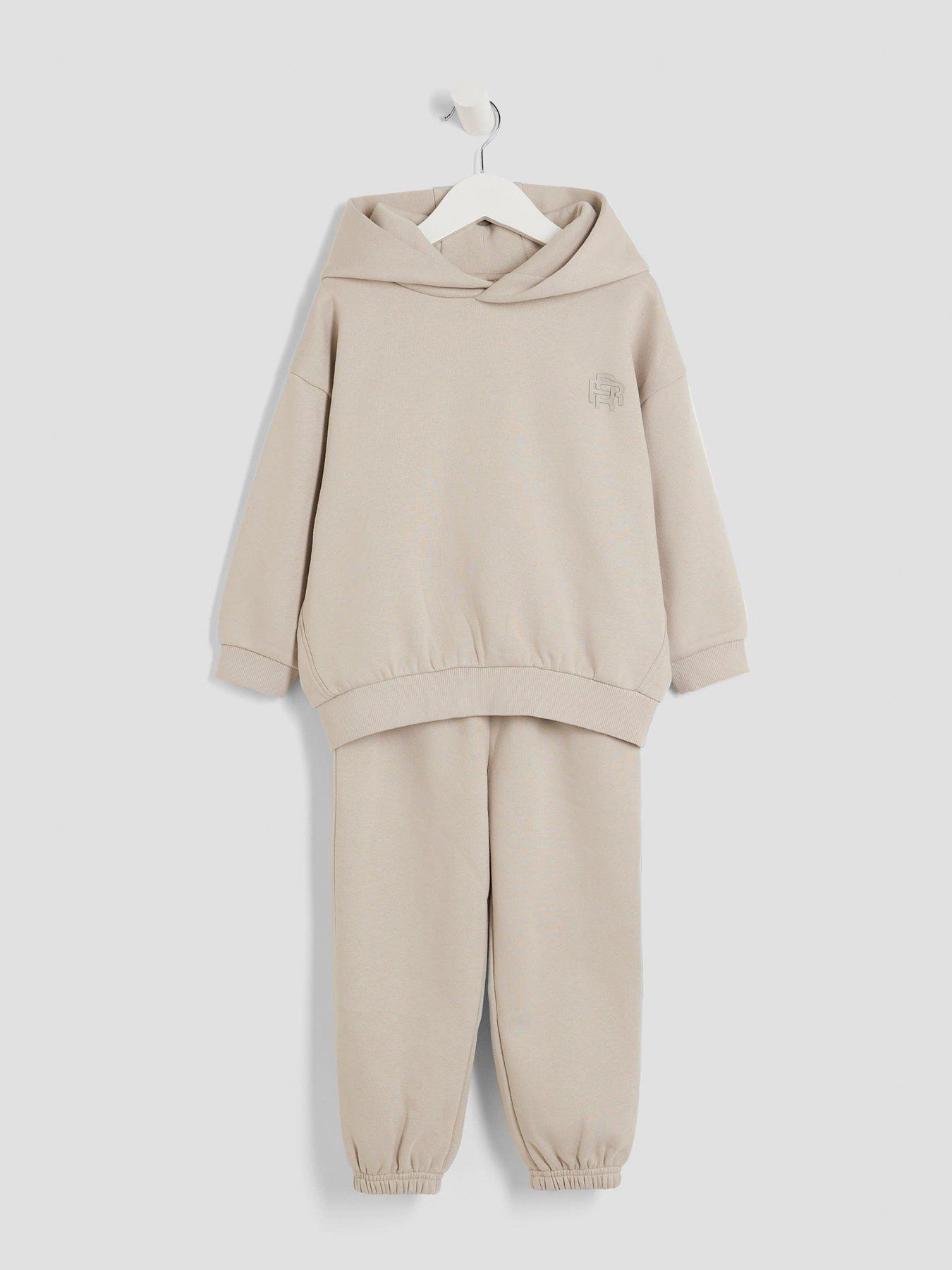 Image 3 of 5 of River Island Mini Boys RR Hoodie And Joggers Set - Beige