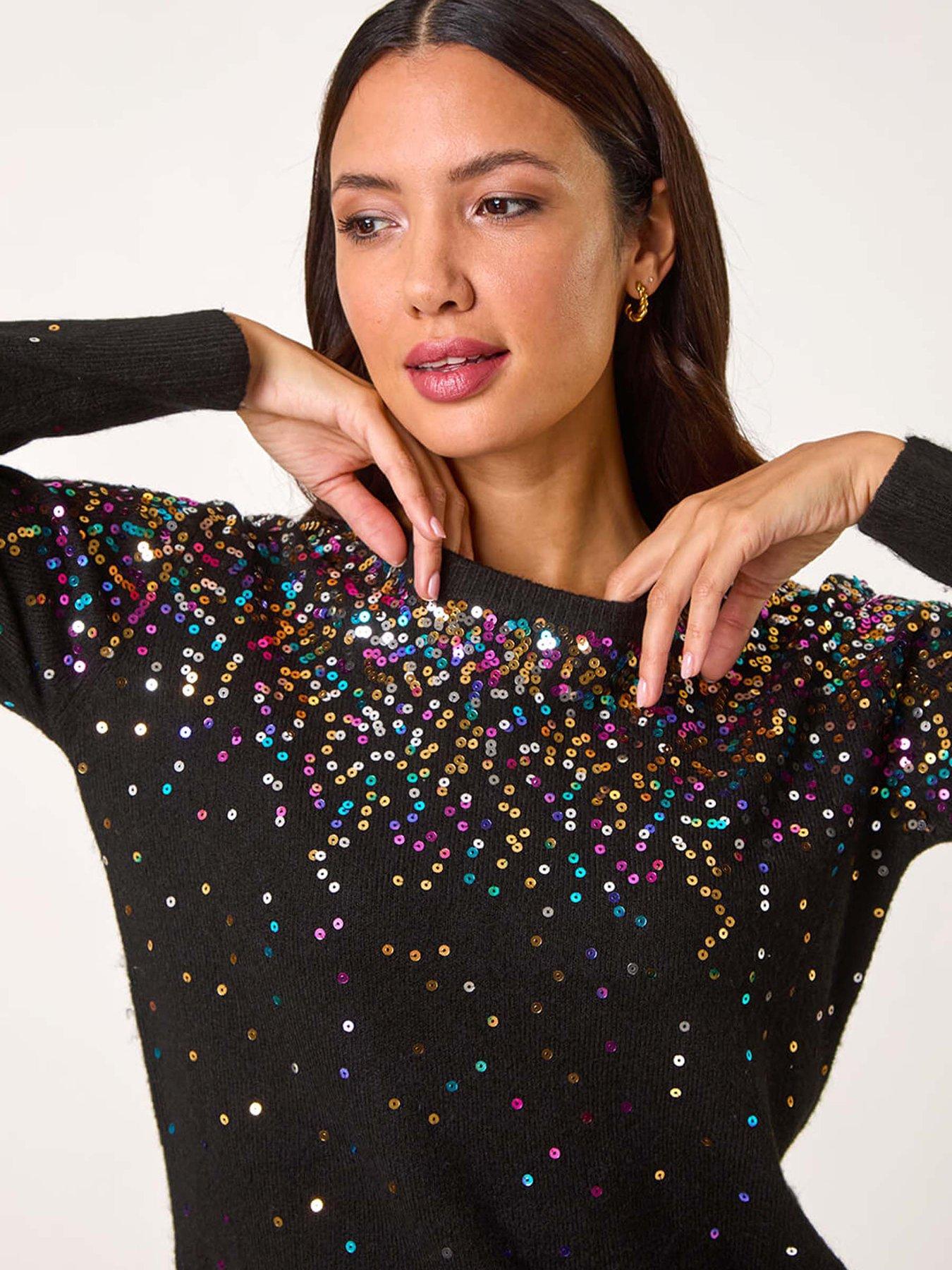  image of roman-sprinkle-sequin-knit-jumper-black
