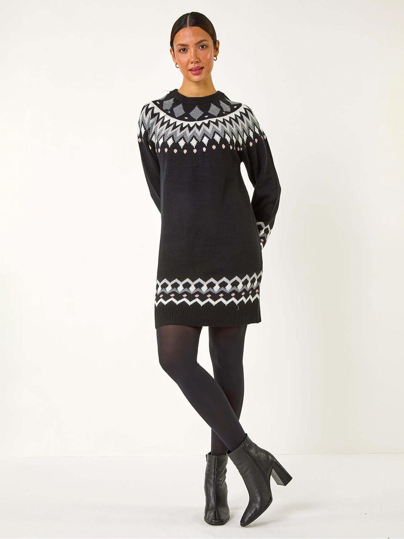 undefined Geometric Print Knitted Shift Dress - Black
