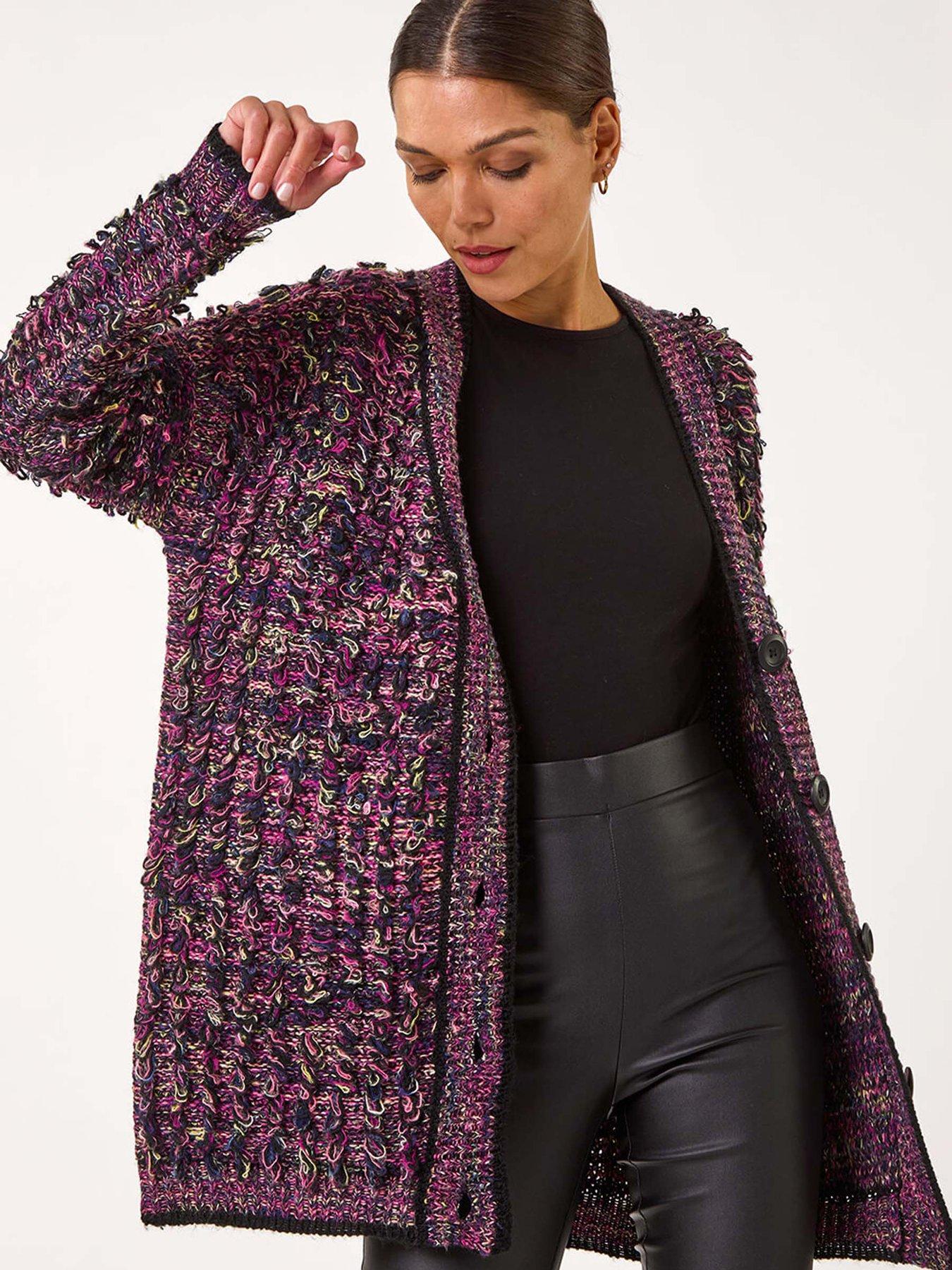 Roman Loop Knit Button Cardigan - Purple