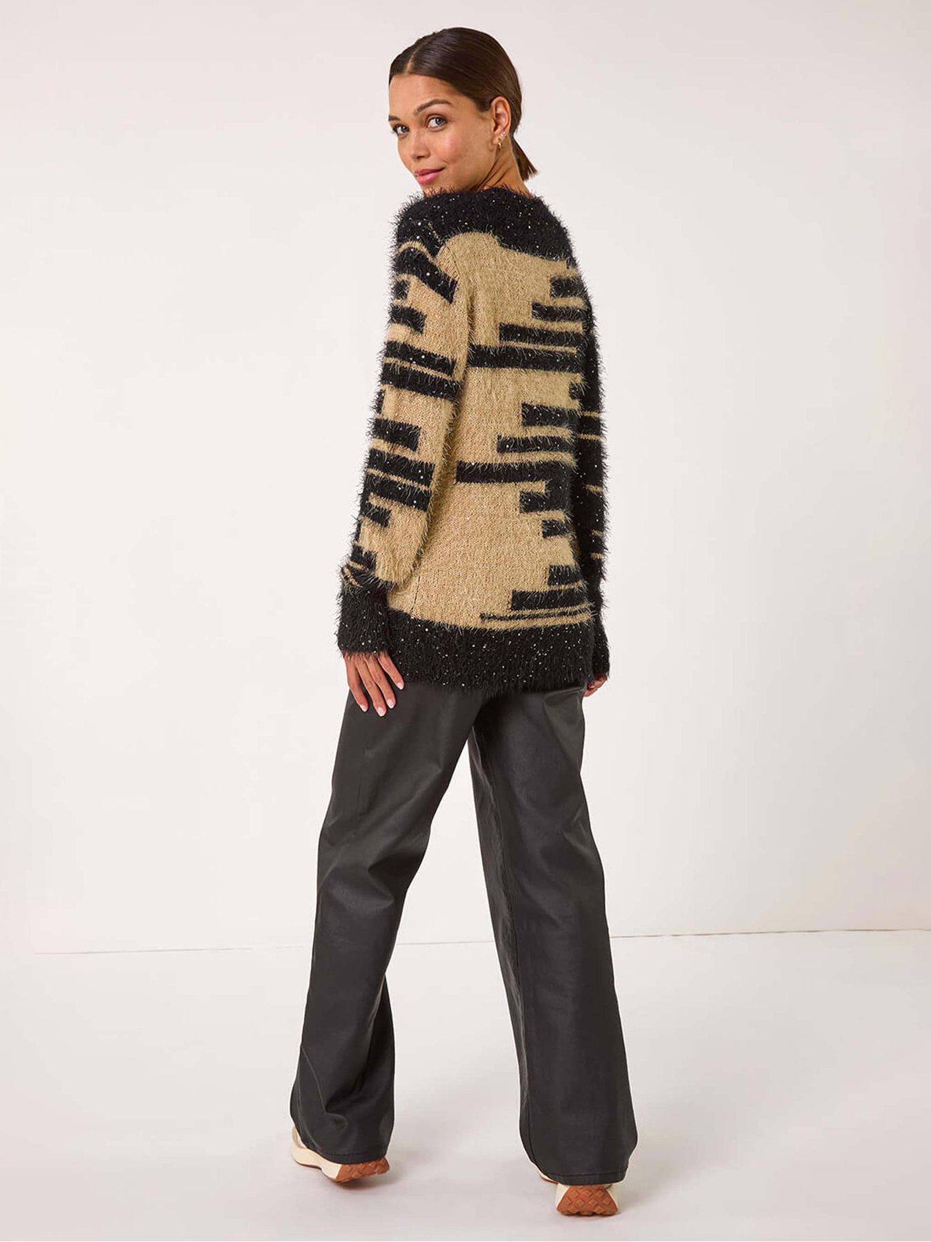  image of roman-fluffy-cut-stripe-knit-jumper-camel