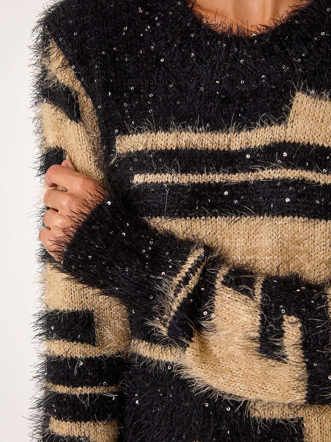  image of roman-fluffy-cut-stripe-knit-jumper-camel