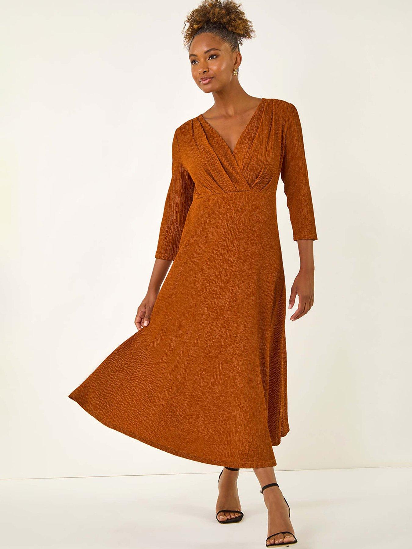 undefined Textured Wrap Midi Dress - Copper