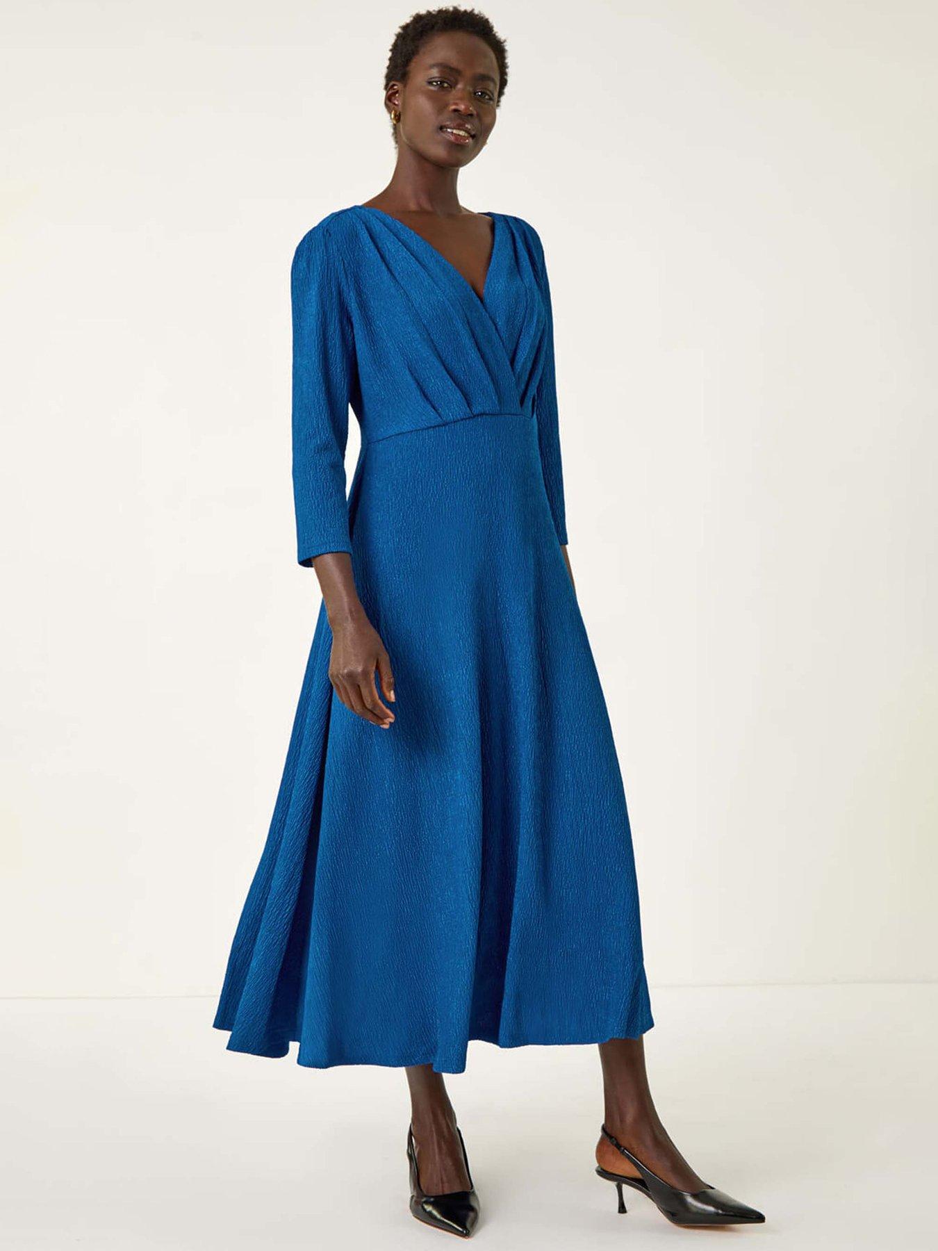 Roman Textured Wrap Midi Dress - Royal Blue