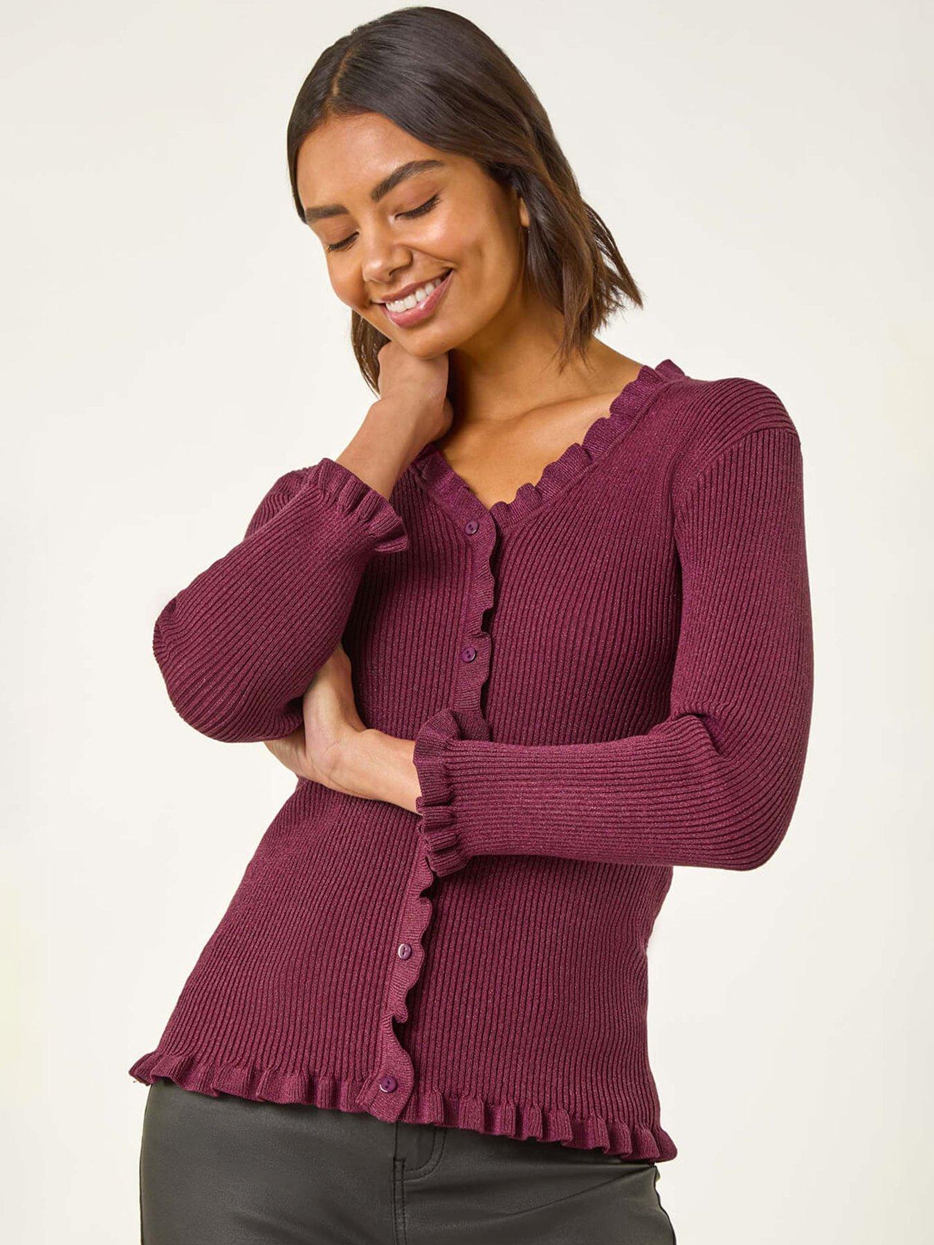 Image 1 of 5 of Roman V-neck Ruffle Knit - Burgundy