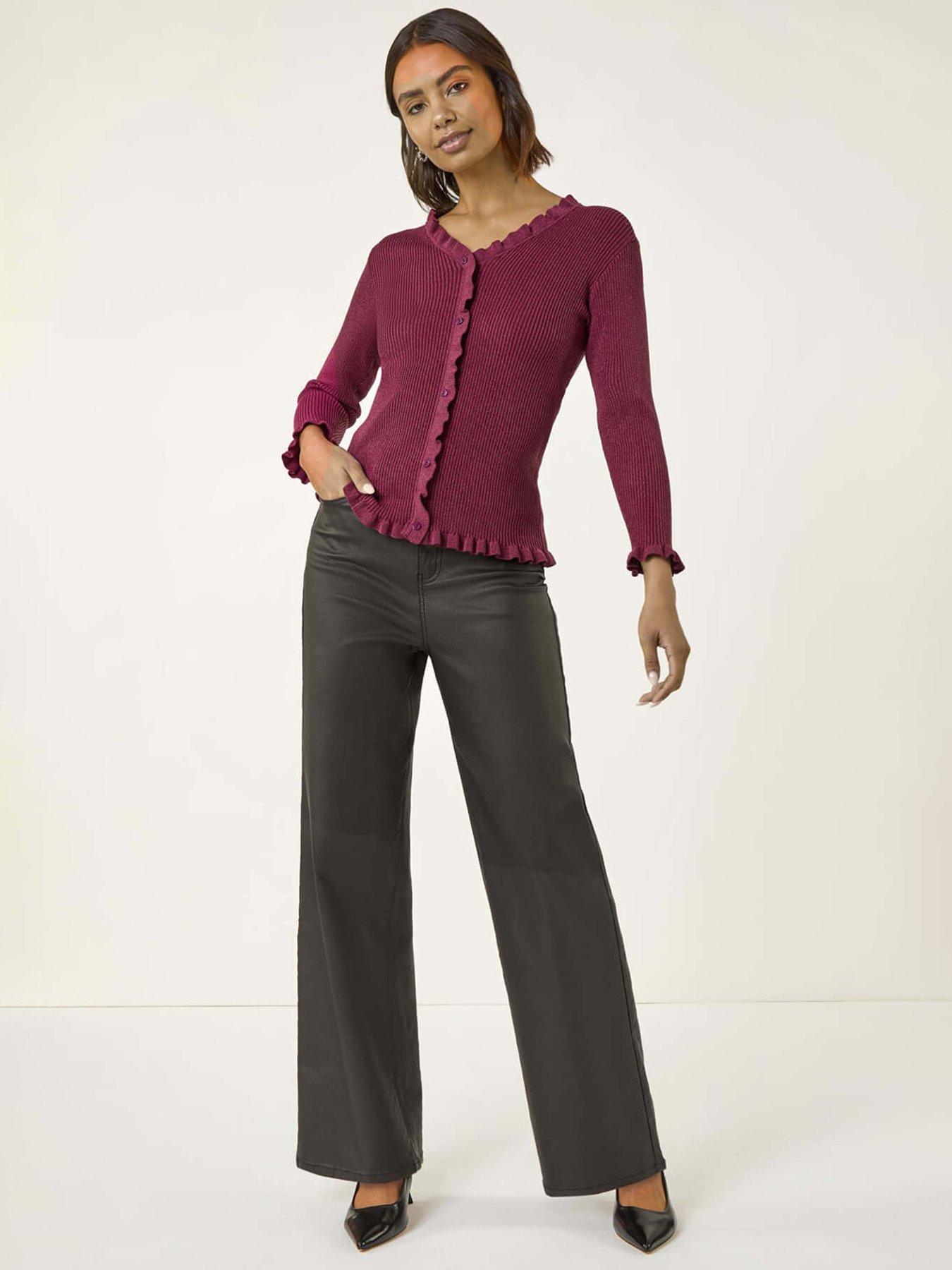 Image 3 of 5 of Roman V-neck Ruffle Knit - Burgundy