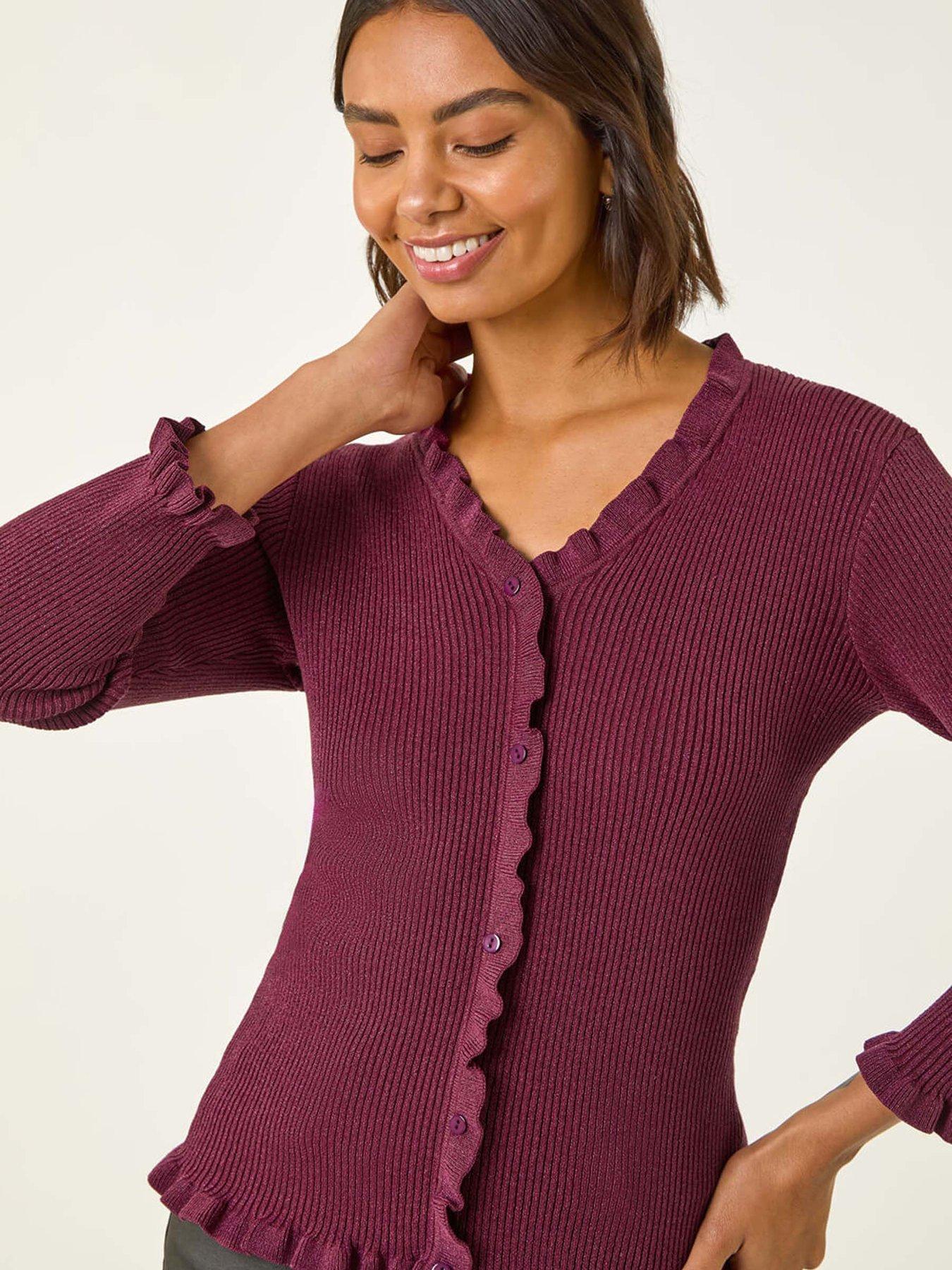 Image 4 of 5 of Roman V-neck Ruffle Knit - Burgundy