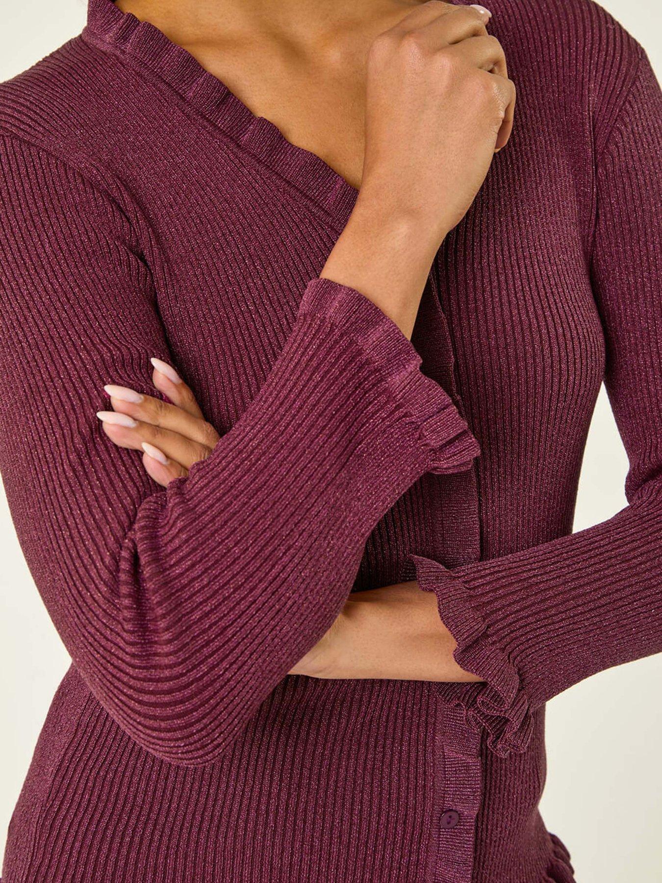 Image 5 of 5 of Roman V-neck Ruffle Knit - Burgundy