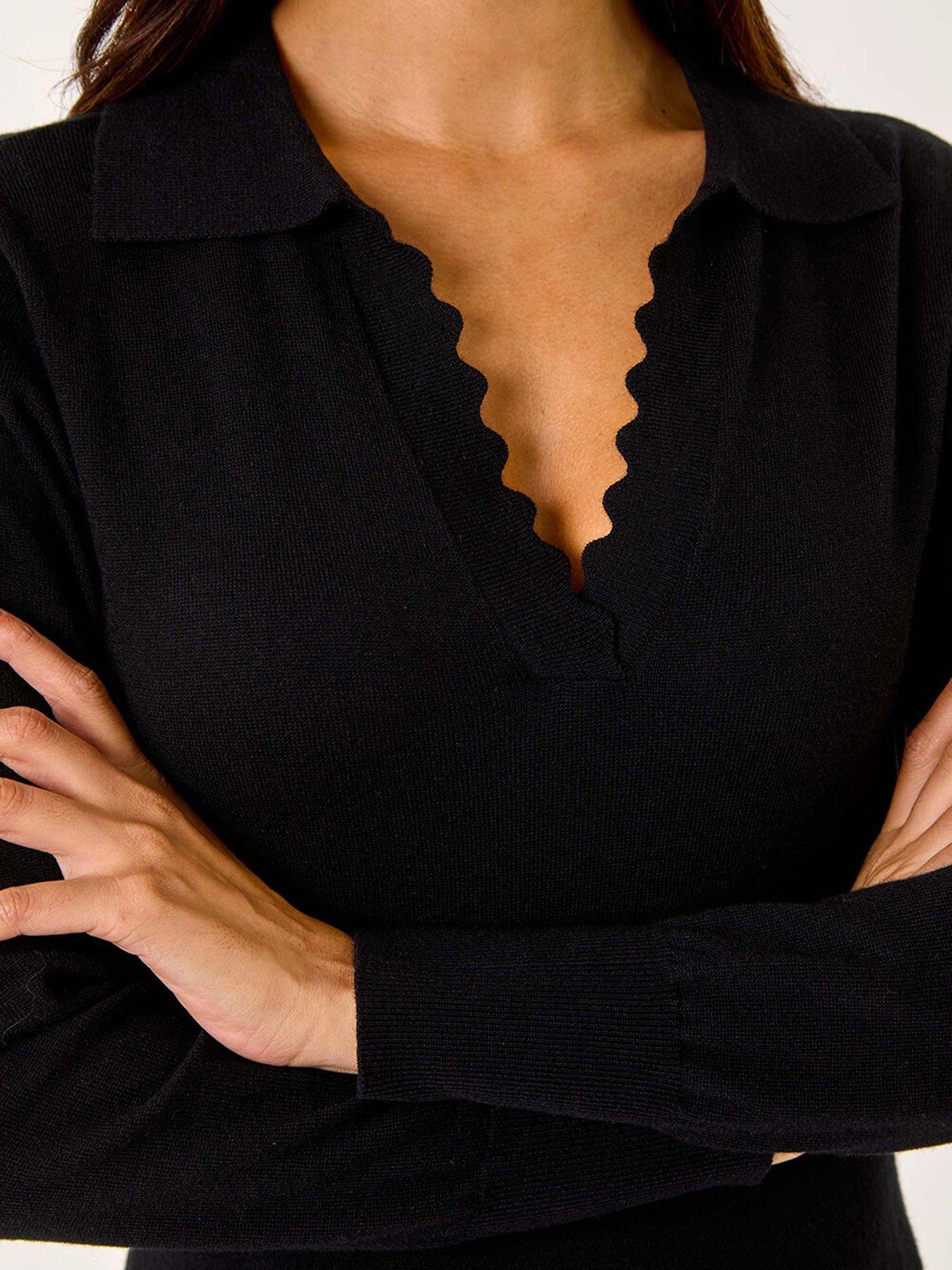 Image 5 of 5 of Roman Scallop Detail Knitted Midi Dress - Black