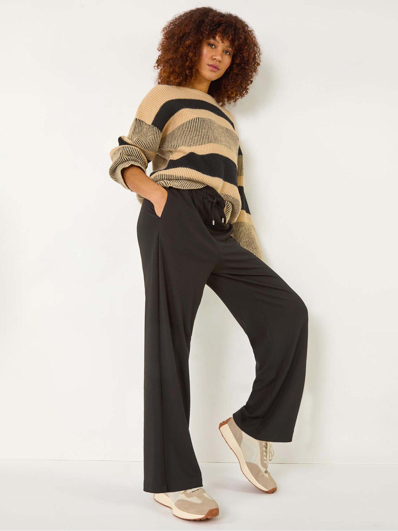  image of roman-wide-leg-ponte-trousers-black
