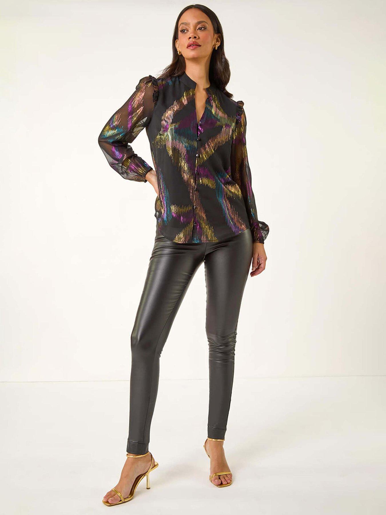  image of roman-dusk-foil-frill-mesh-shirt-black