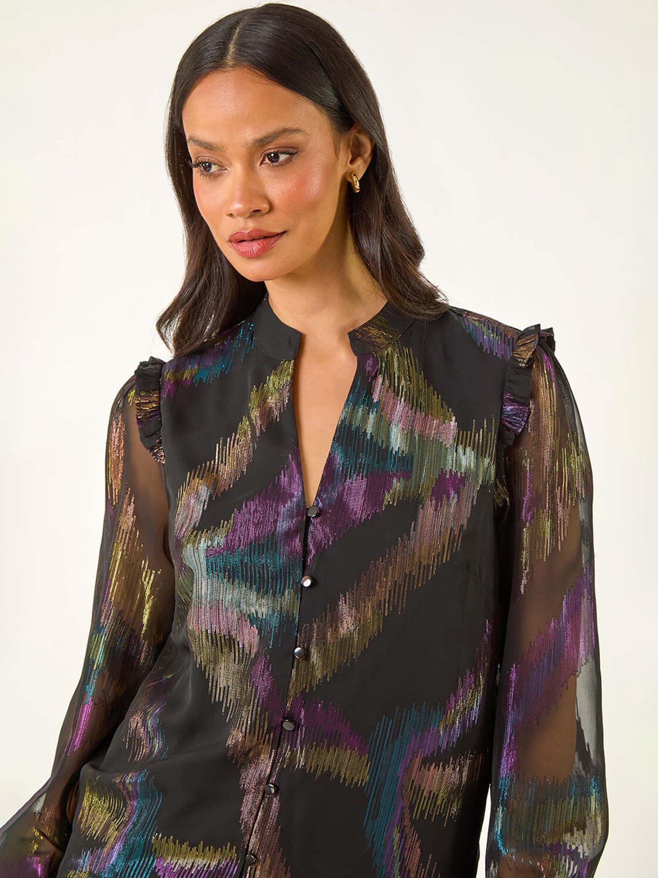  image of roman-dusk-foil-frill-mesh-shirt-black