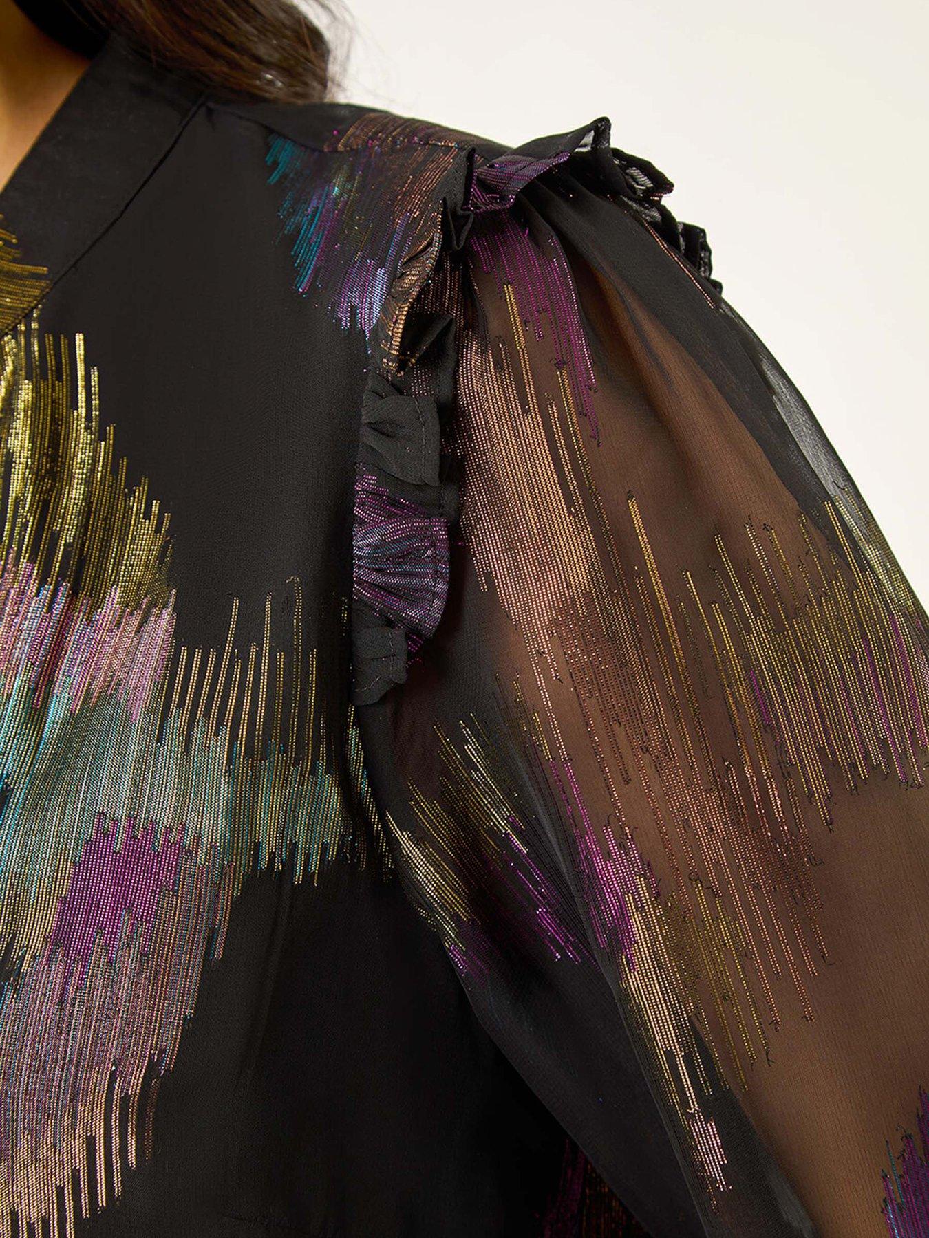  image of roman-dusk-foil-frill-mesh-shirt-black