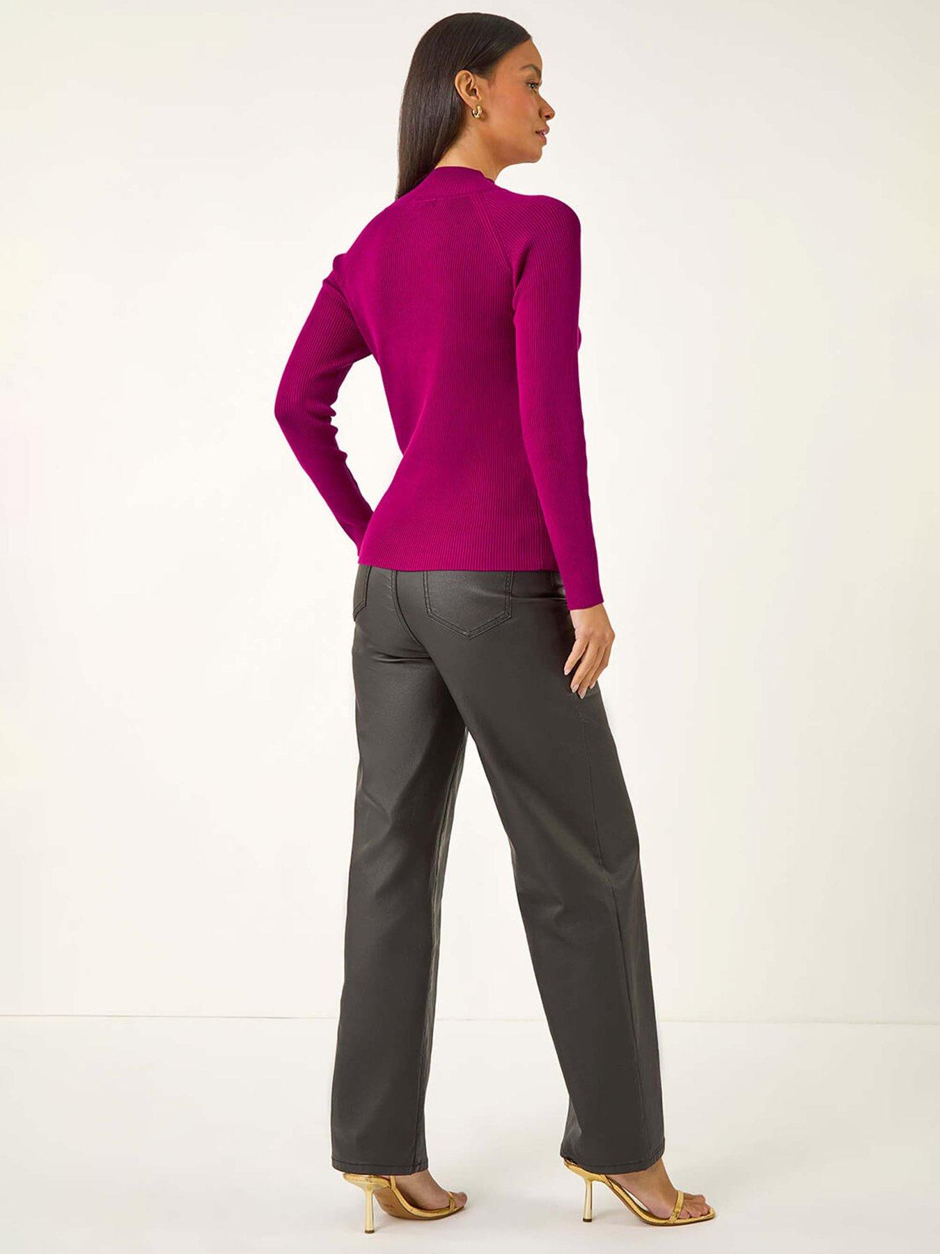  image of roman-dusk-high-neck-button-shoulder-jumper-cerise