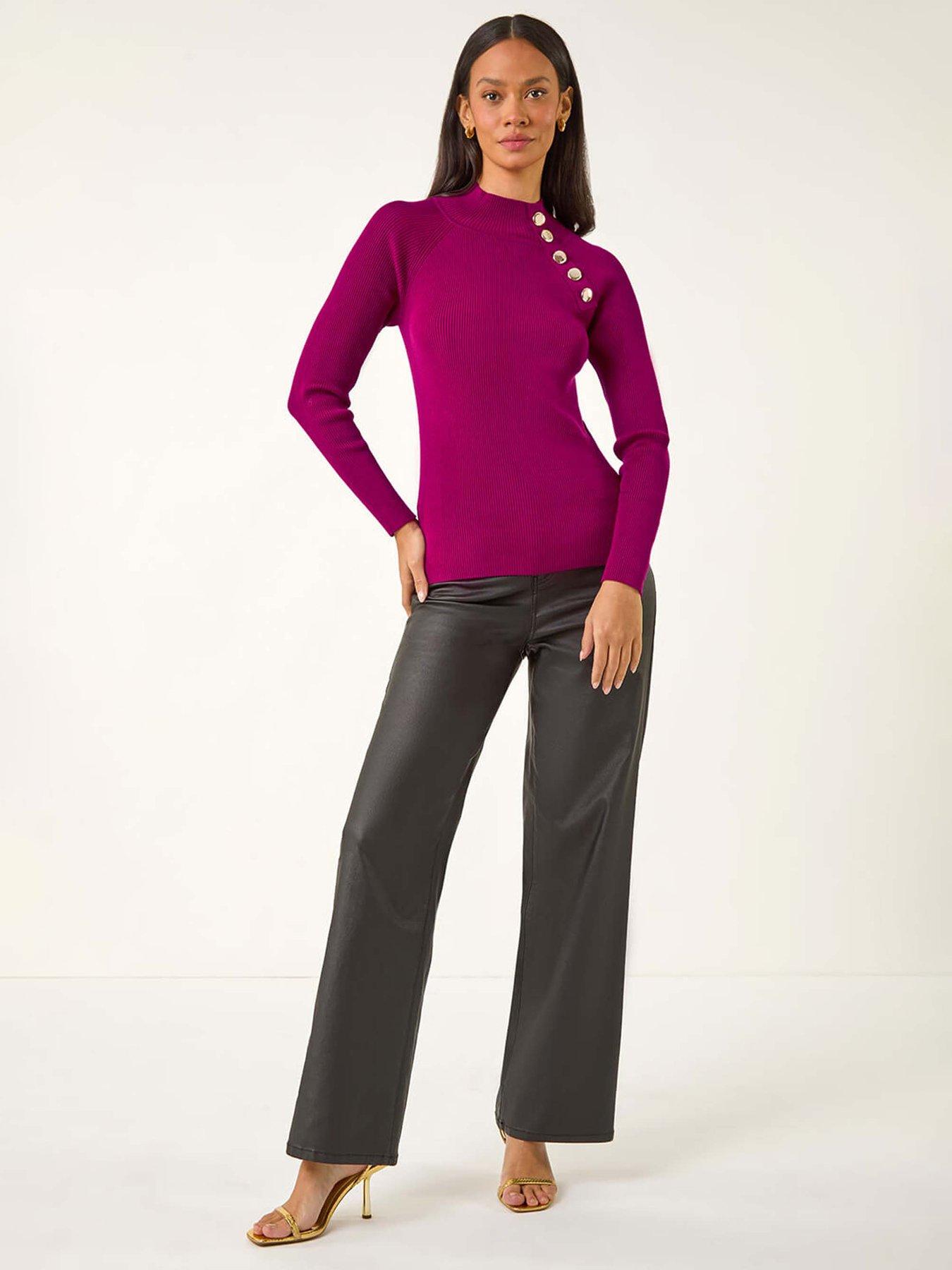  image of roman-dusk-high-neck-button-shoulder-jumper-cerise