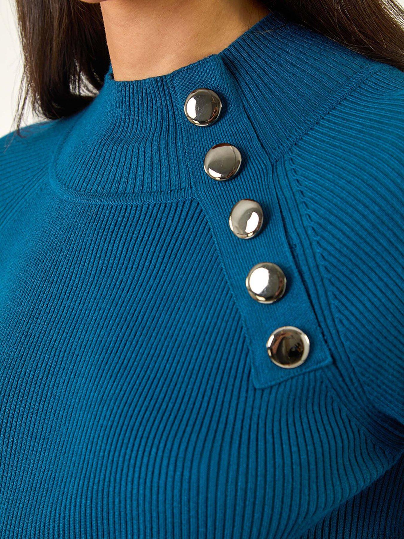  image of roman-dusk-high-neck-button-shoulder-jumper-teal