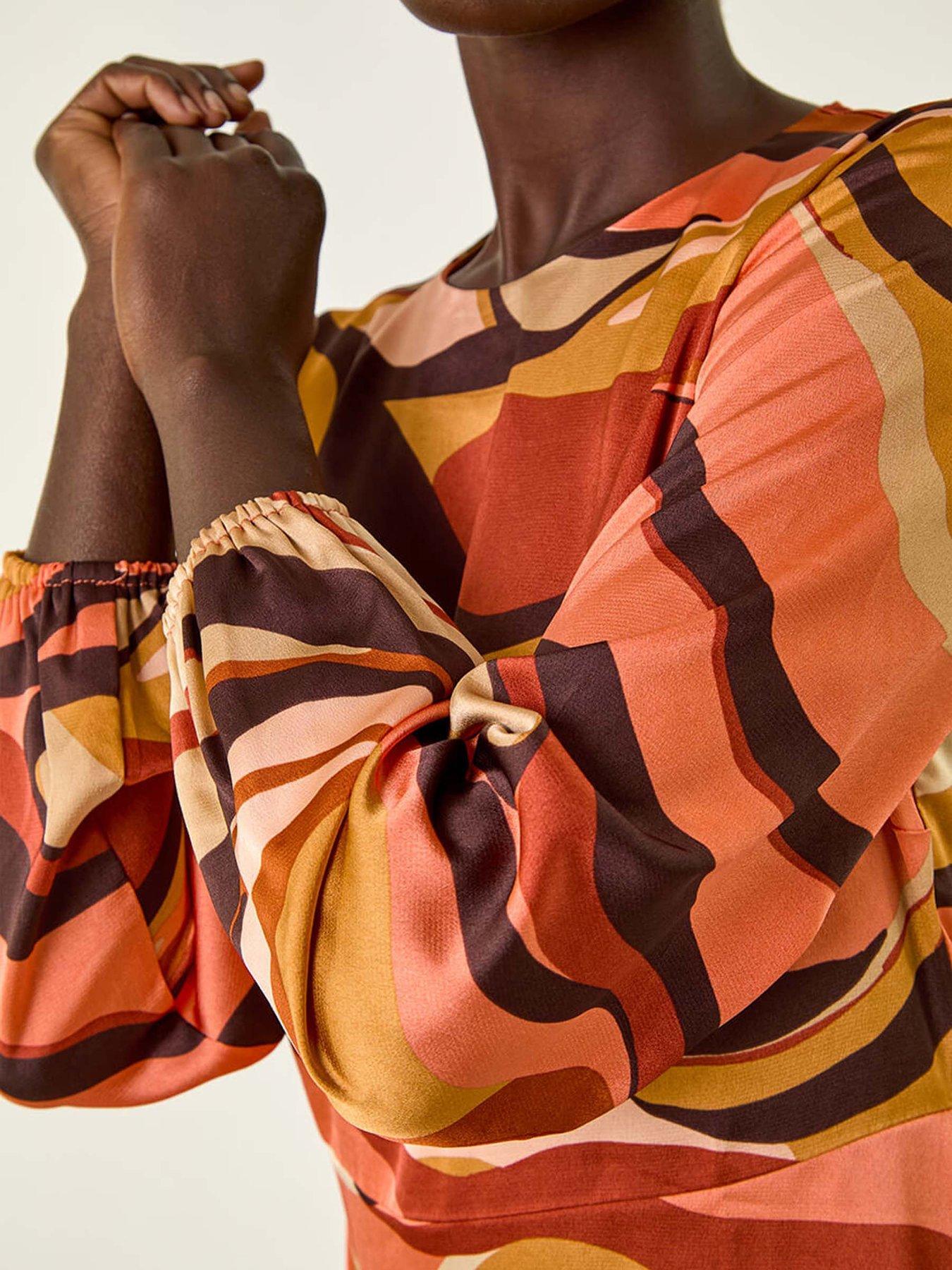 Image 5 of 5 of Roman Abstract Print Midi Dress - Orange