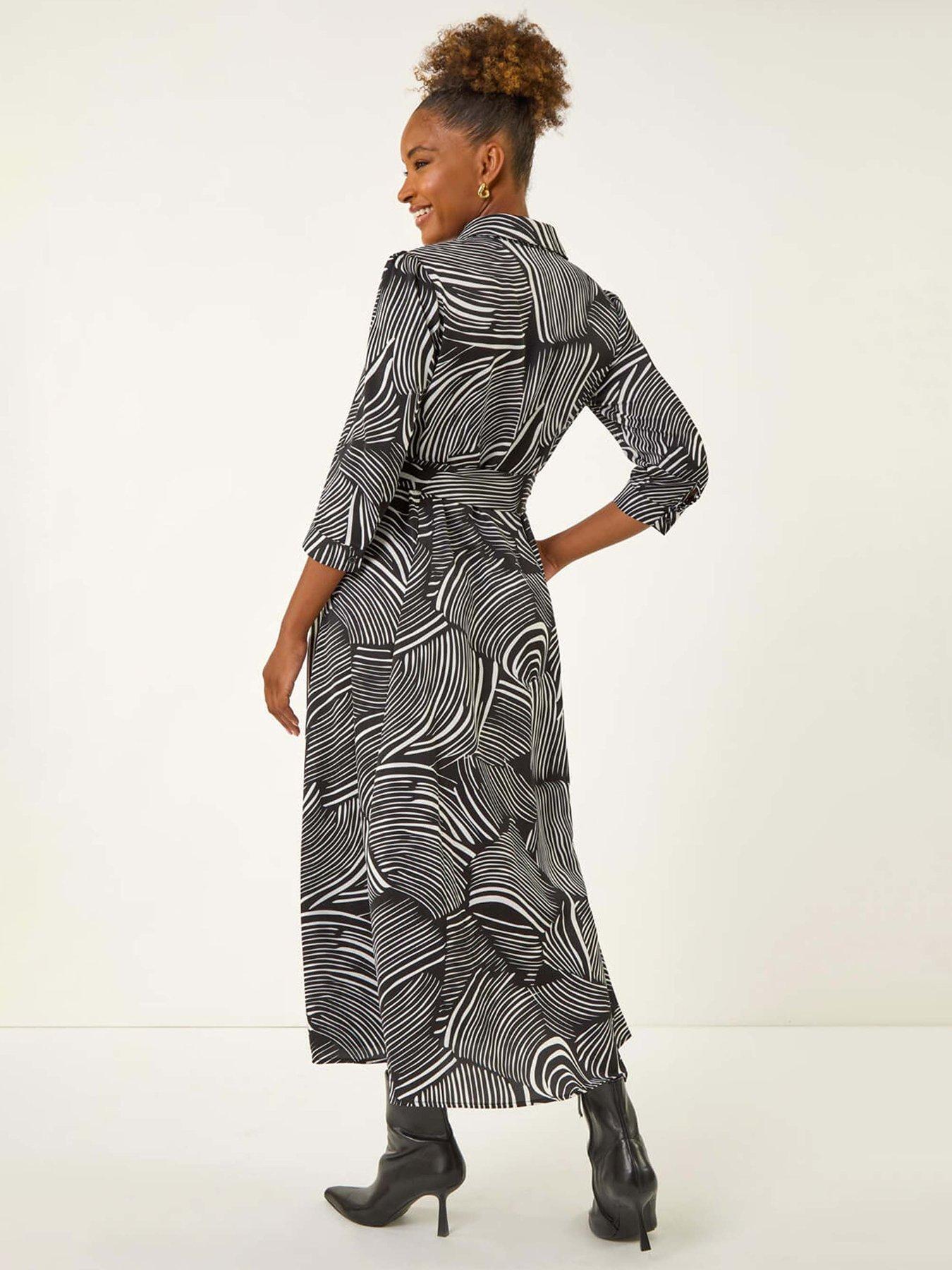 Image 2 of 5 of Roman Abstract Print Midi Shirt Dress - Black