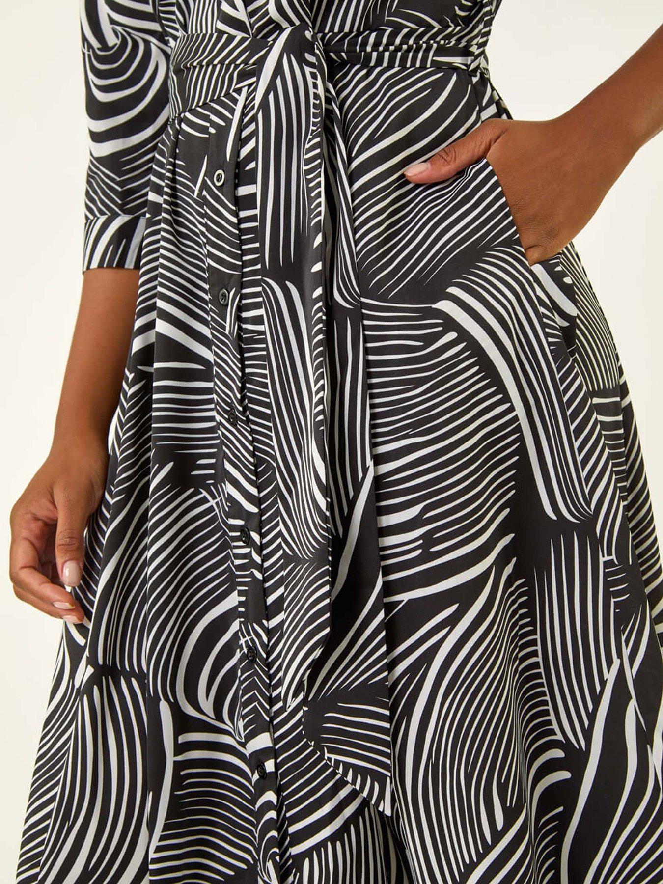 Image 5 of 5 of Roman Abstract Print Midi Shirt Dress - Black