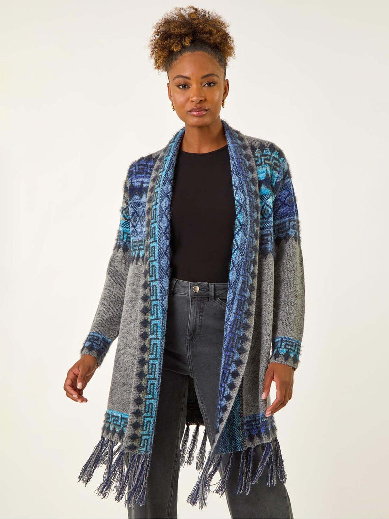 Roman Jacquard Edge Knit Cardigan - Grey