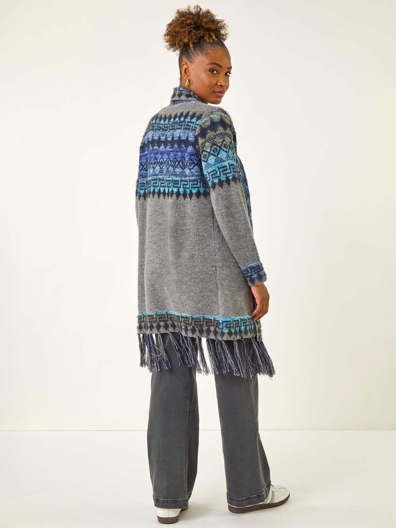 Image 2 of 5 of Roman Jacquard Edge Knit Cardigan - Grey