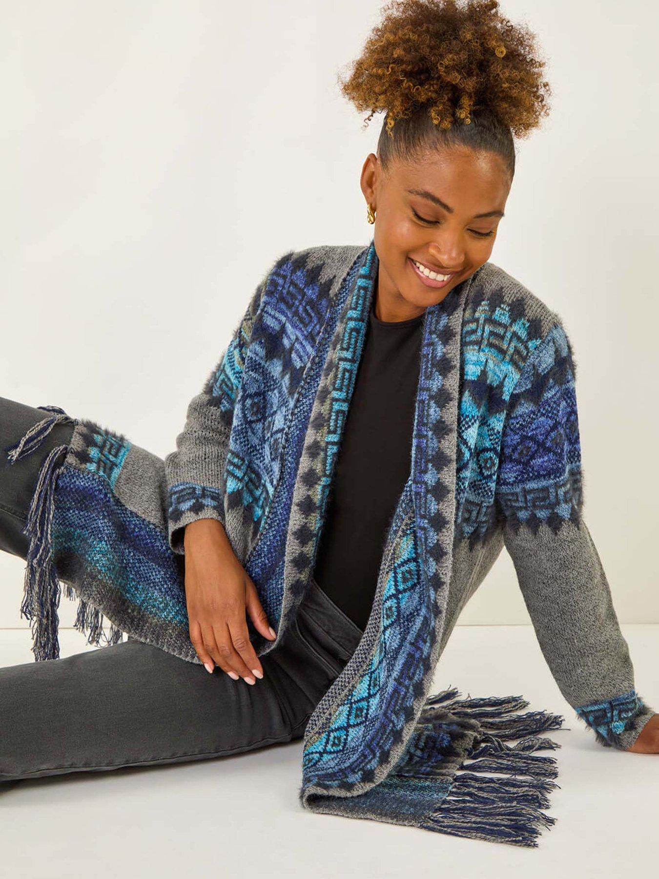 Image 4 of 5 of Roman Jacquard Edge Knit Cardigan - Grey