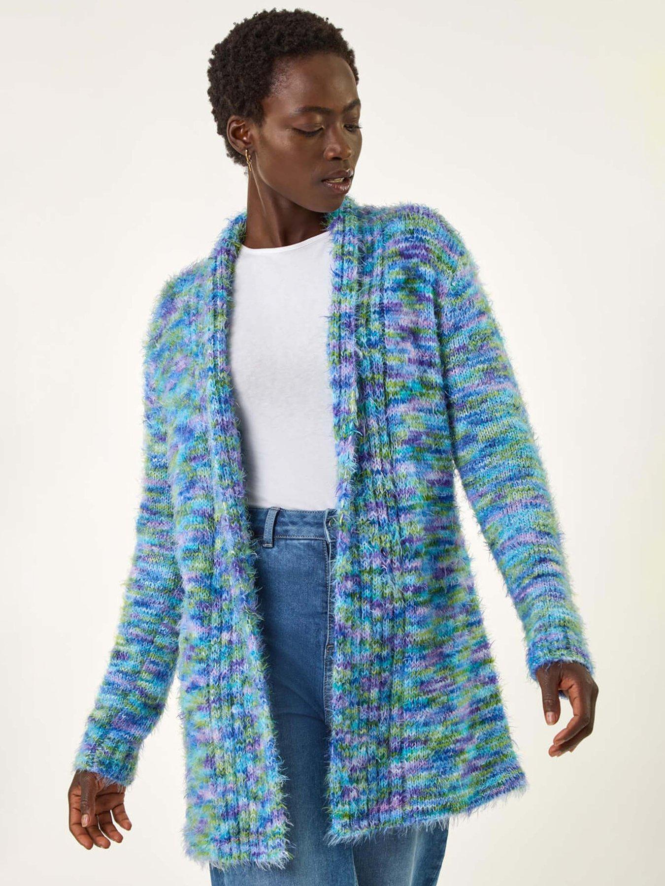 undefined Multi Fluffy Eyelash Knit Cardigan - Blue