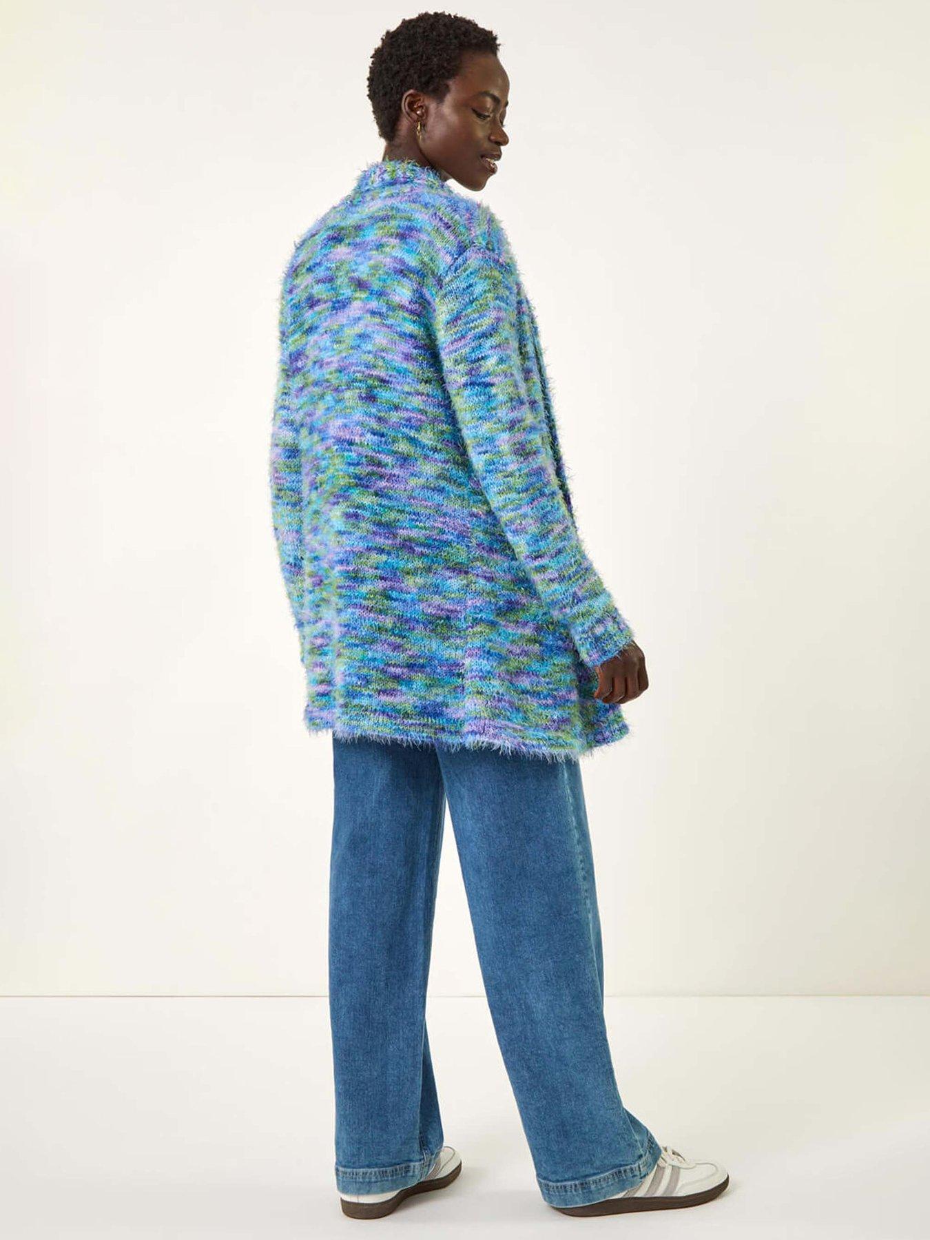 Image 2 of 5 of Roman Multi Fluffy Eyelash Knit Cardigan - Blue