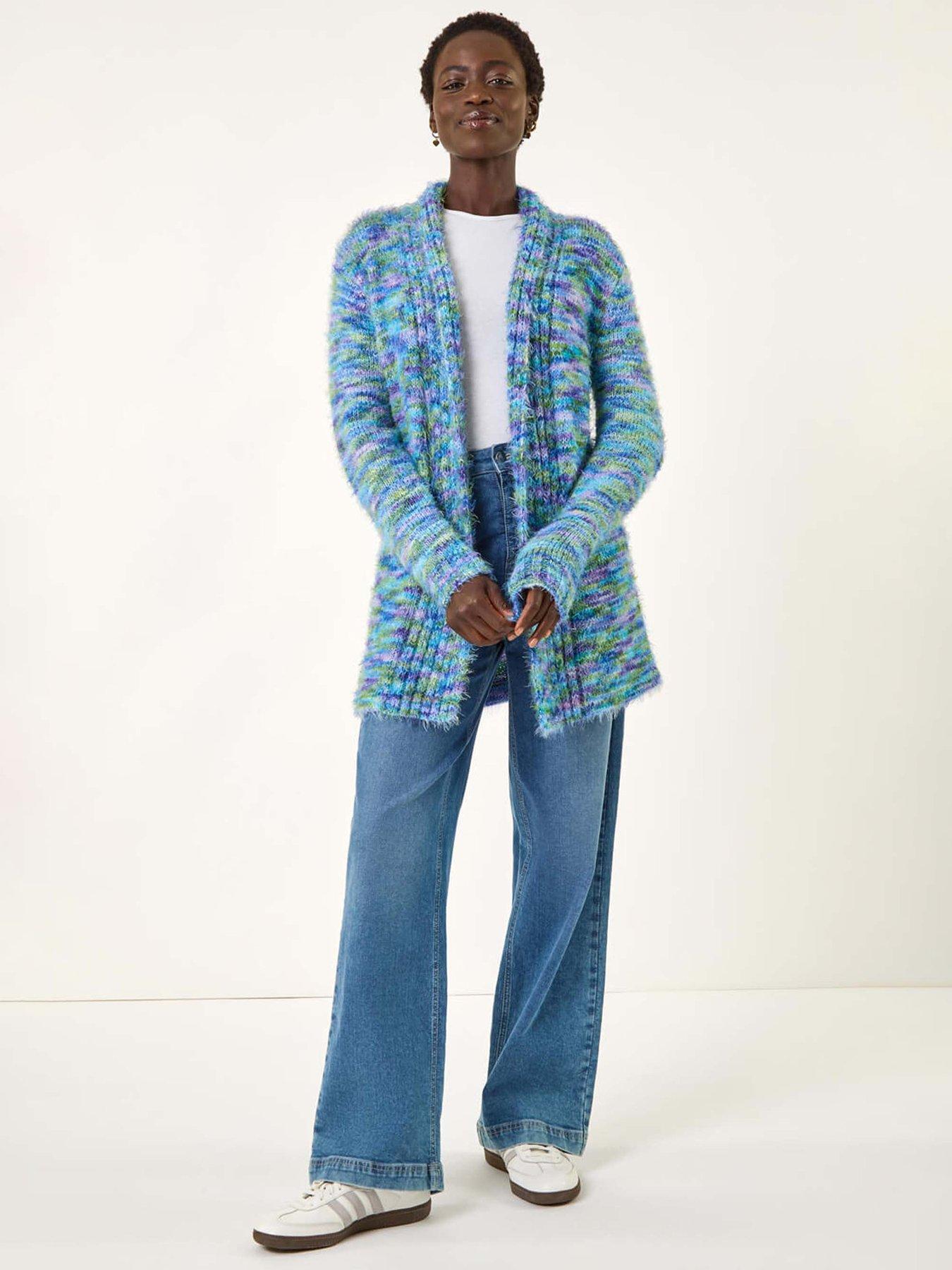 Image 3 of 5 of Roman Multi Fluffy Eyelash Knit Cardigan - Blue