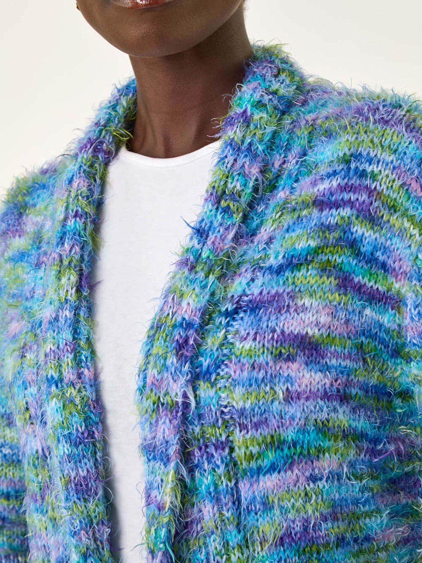Image 5 of 5 of Roman Multi Fluffy Eyelash Knit Cardigan - Blue