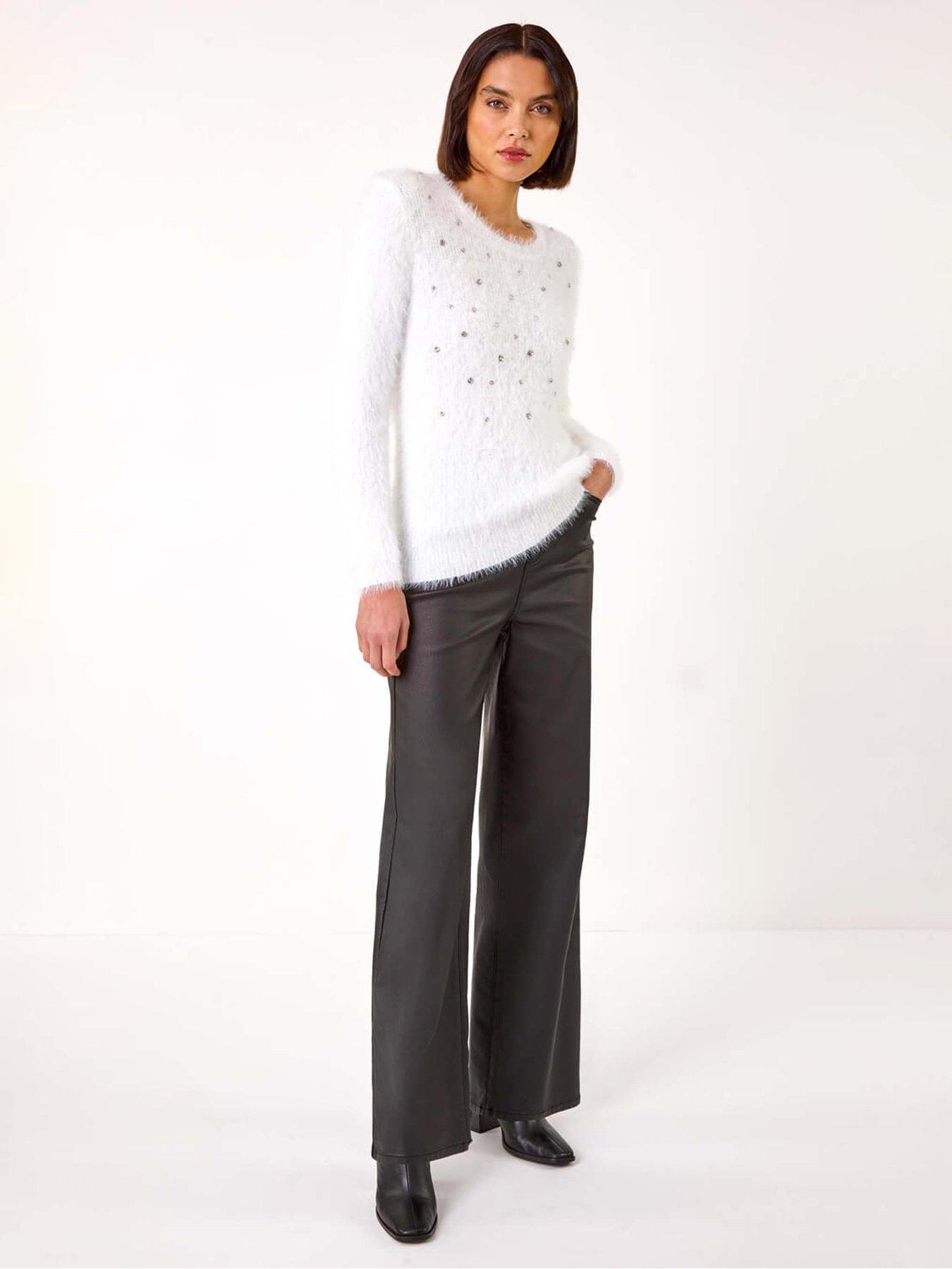 Image 3 of 5 of Roman Embellished Fluffy Knit Jumper - Ivory