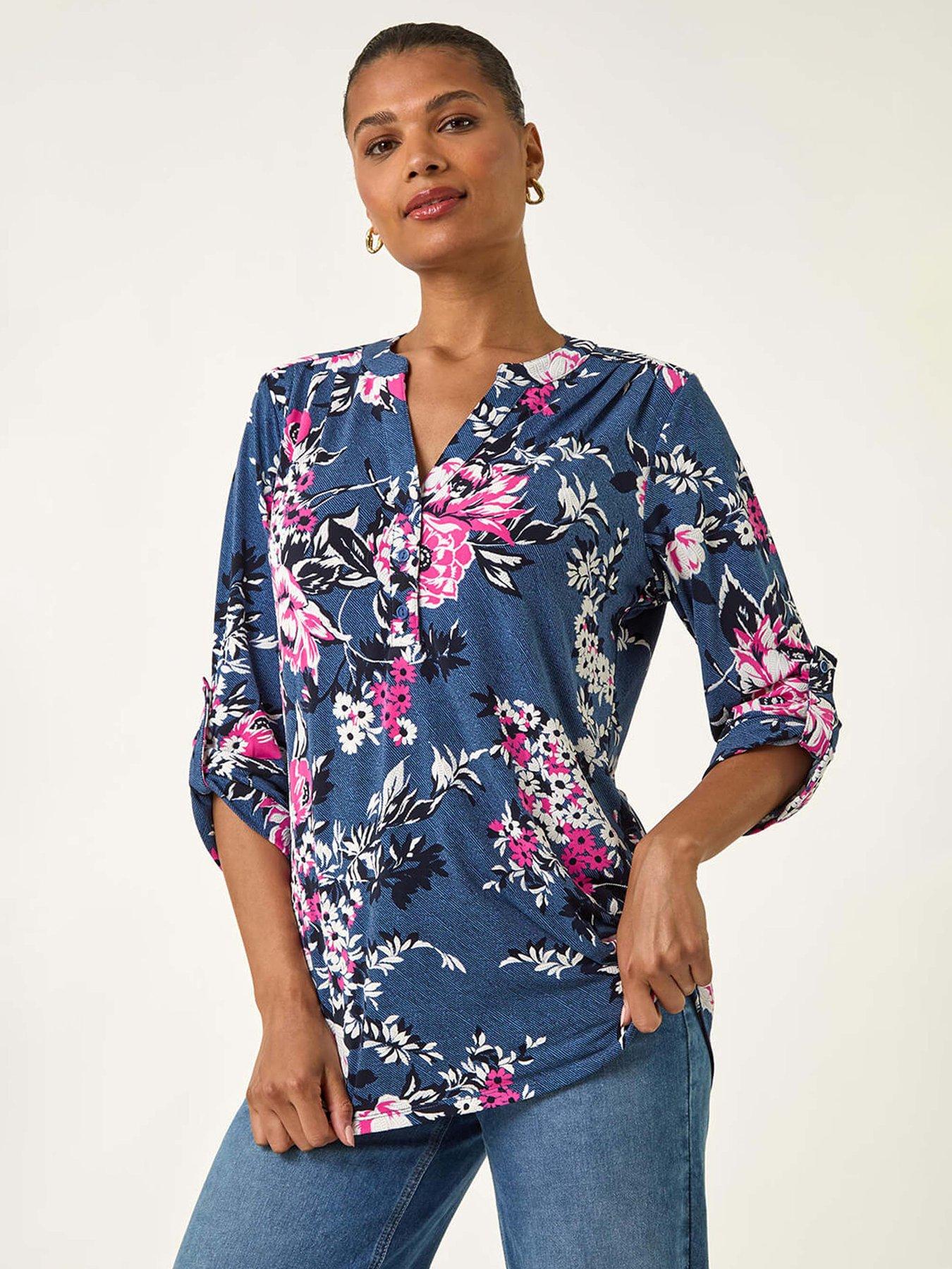 Image 1 of 5 of Roman Floral Puff Print Stretch Shirt - Blue