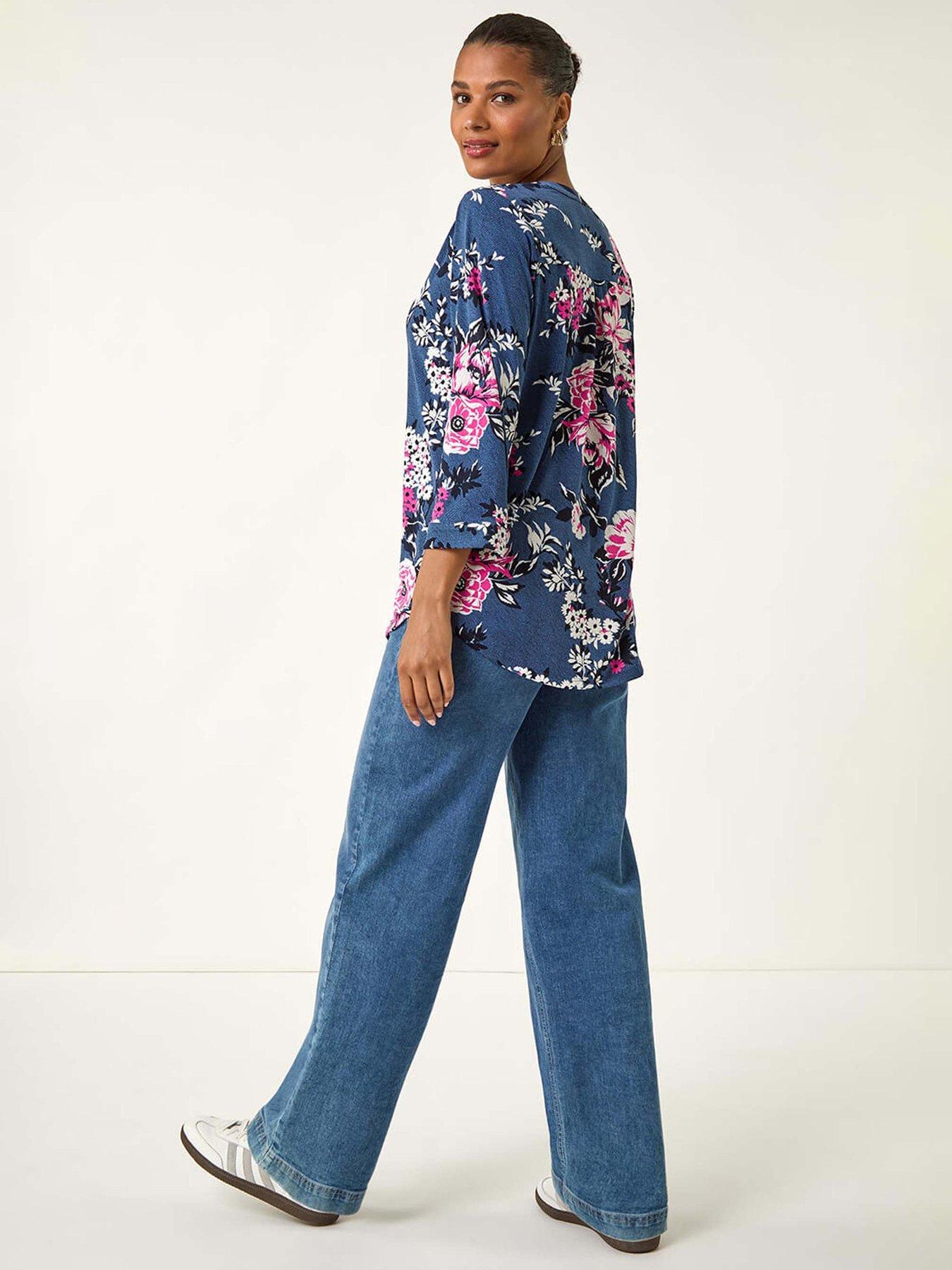Image 2 of 5 of Roman Floral Puff Print Stretch Shirt - Blue