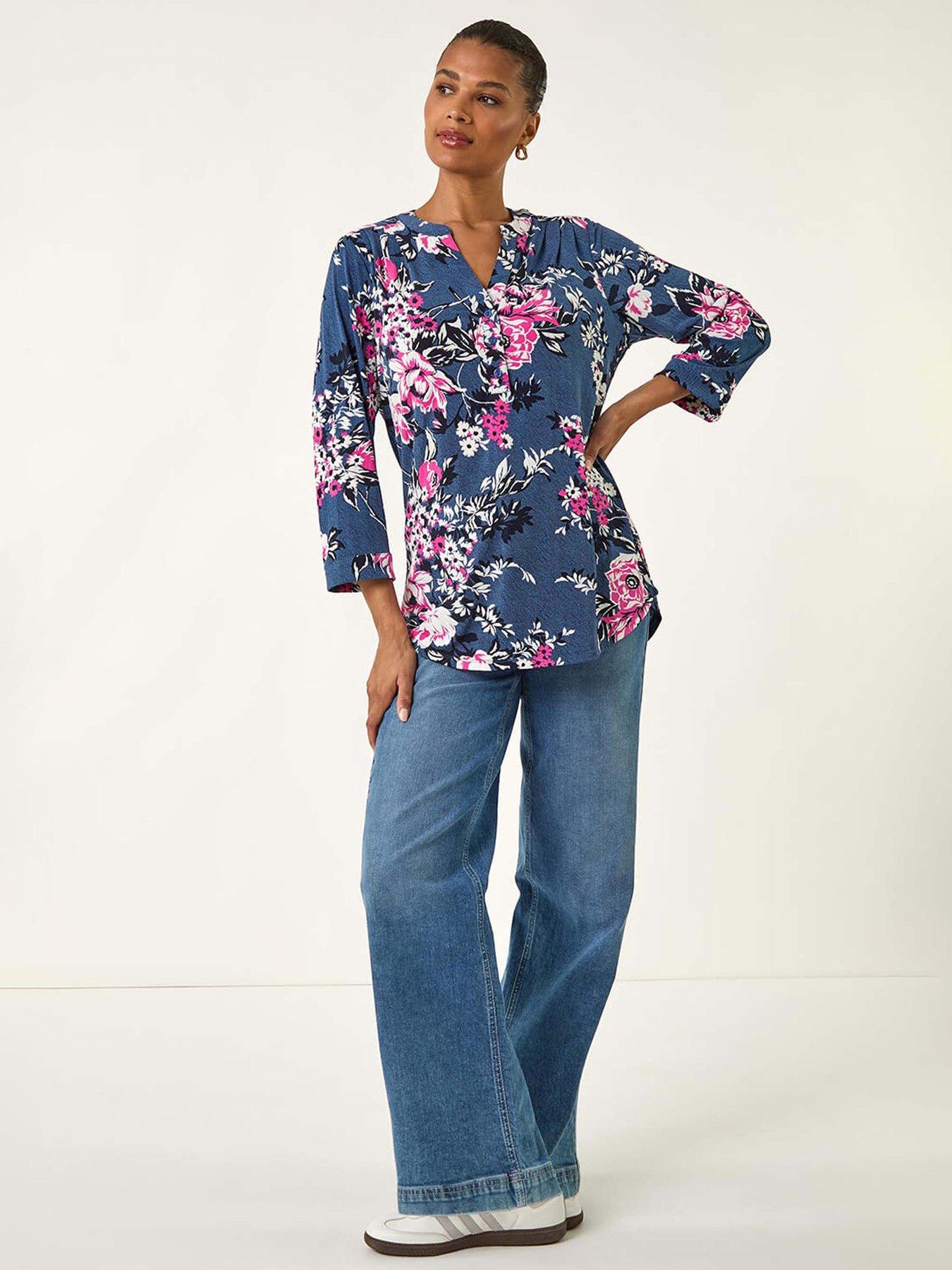 Image 3 of 5 of Roman Floral Puff Print Stretch Shirt - Blue