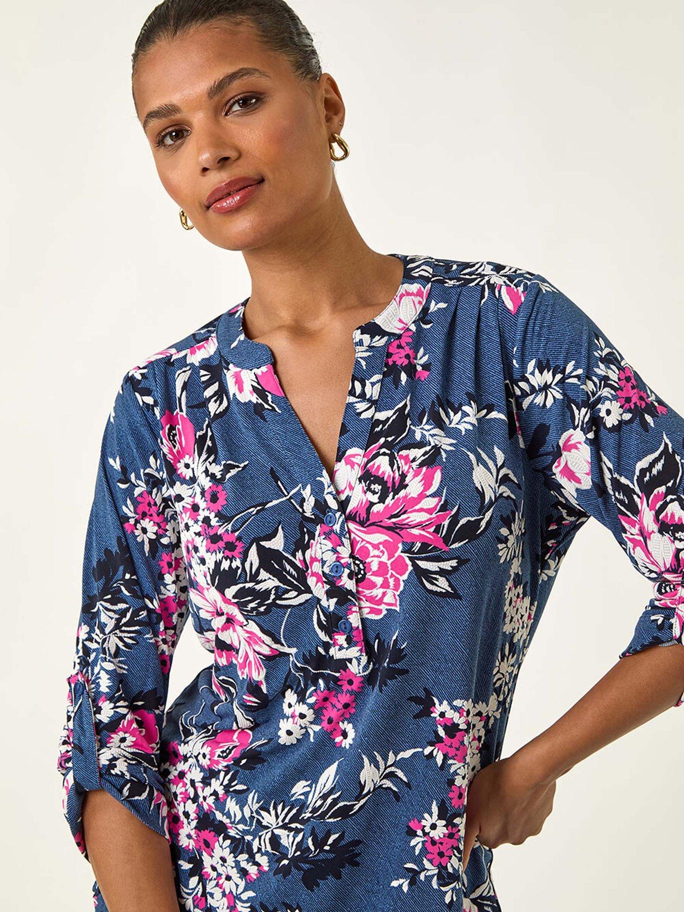 Image 4 of 5 of Roman Floral Puff Print Stretch Shirt - Blue