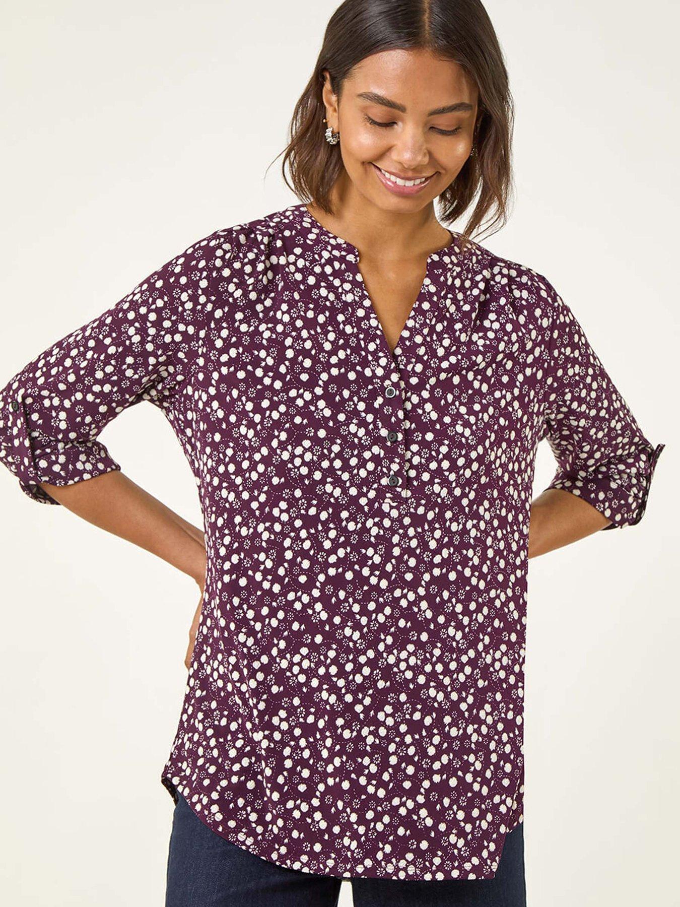undefined Floral Puff Print Stretch Shirt - Plum