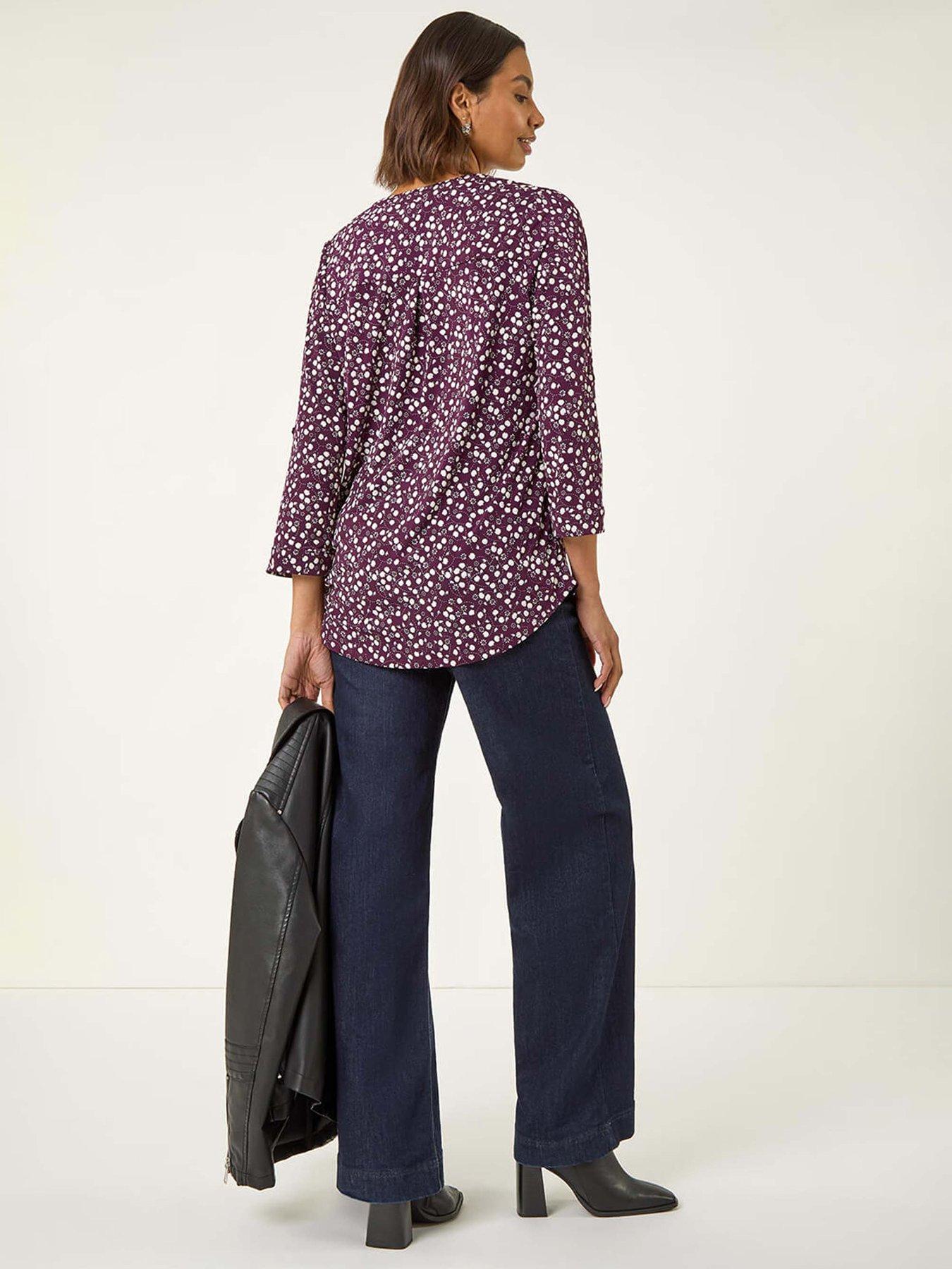 Image 2 of 5 of Roman Floral Puff Print Stretch Shirt - Plum