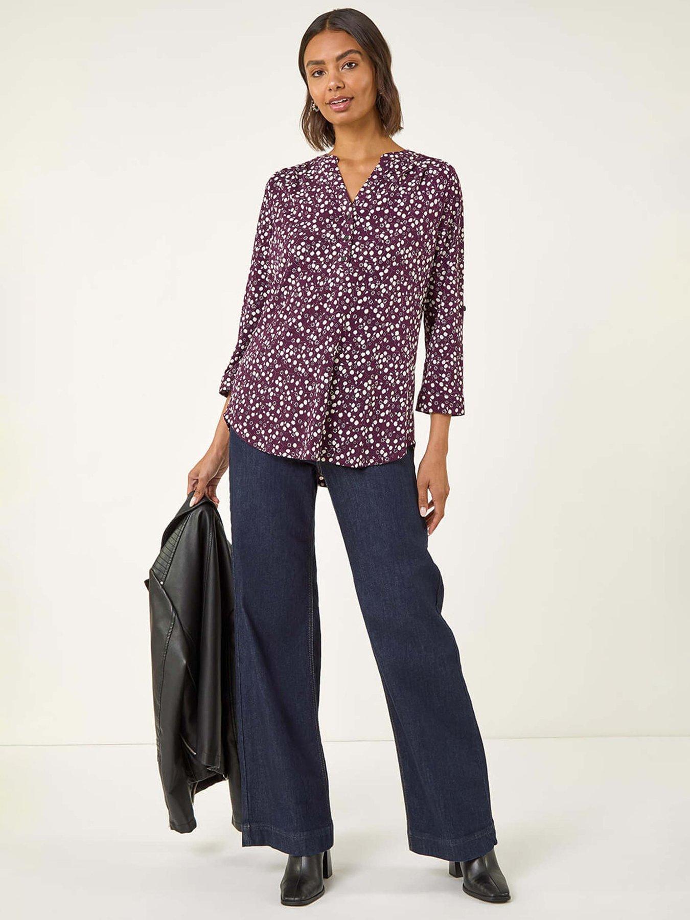 Image 3 of 5 of Roman Floral Puff Print Stretch Shirt - Plum