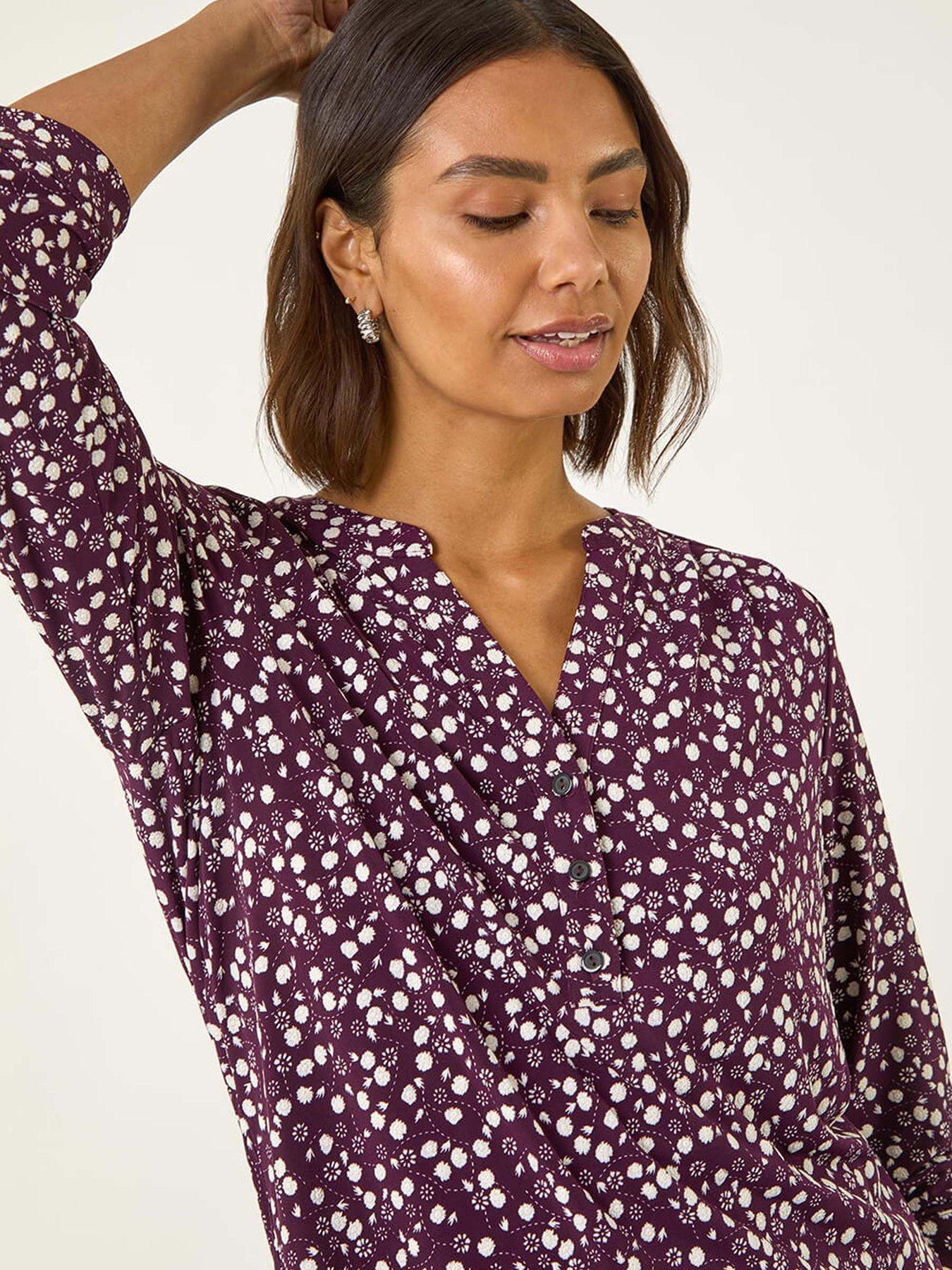 Image 4 of 5 of Roman Floral Puff Print Stretch Shirt - Plum