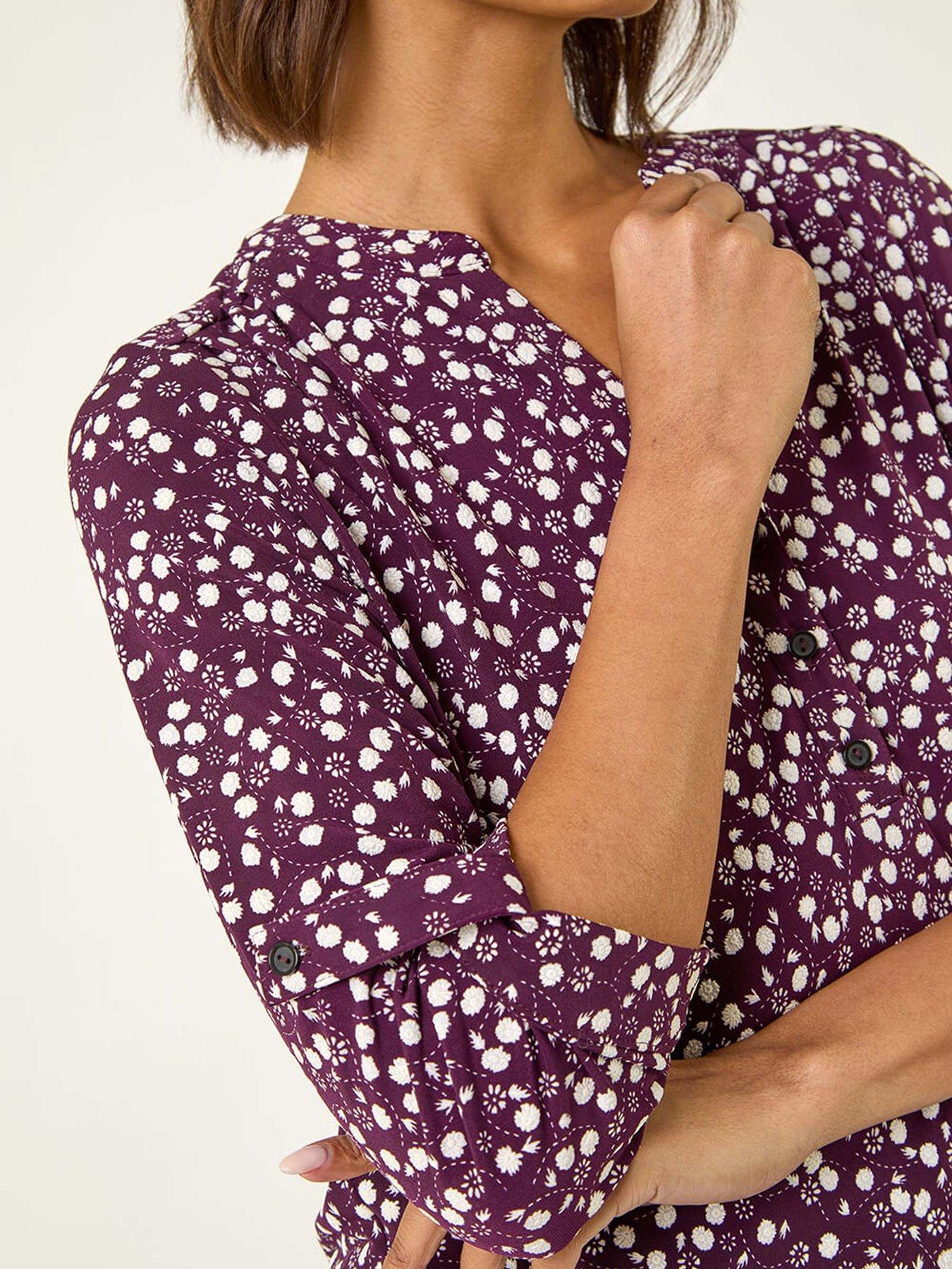 Image 5 of 5 of Roman Floral Puff Print Stretch Shirt - Plum