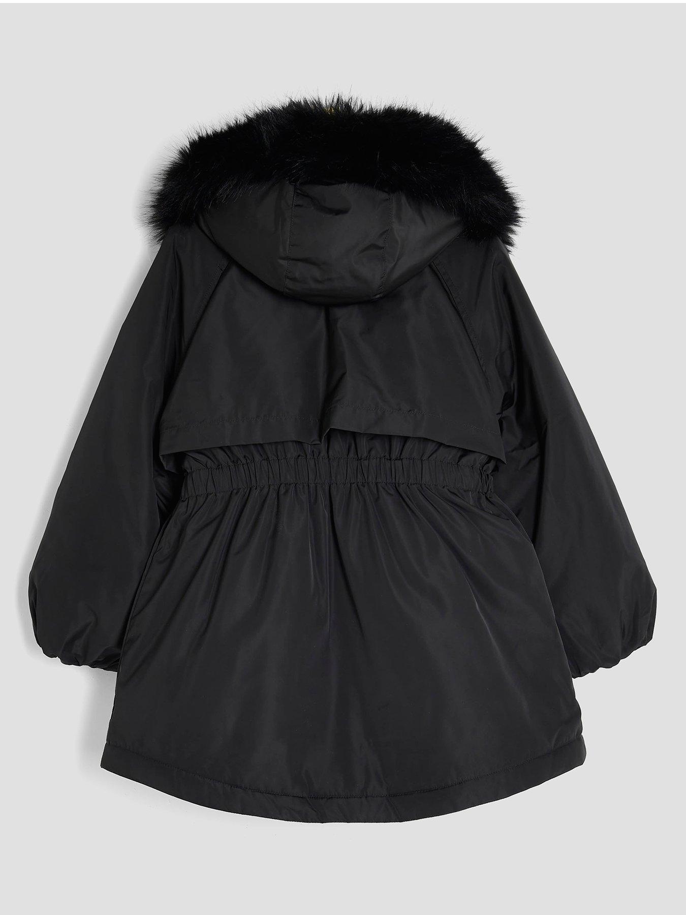  image of river-island-older-girls-faux-fur-hooded-coat-black