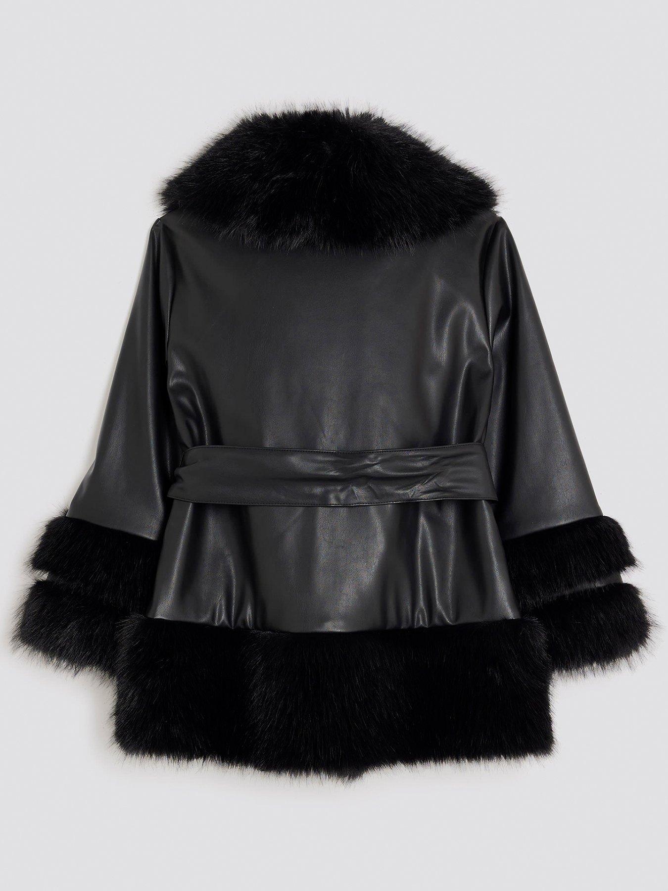  image of river-island-older-girls-faux-fur-wrap-coat-black